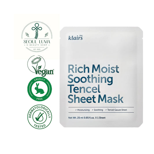 Klairs Rich Moist Soothing Tencel Sheet Mask with 5 Ceramides and dual-layered Tencel for deep hydration and barrier repair