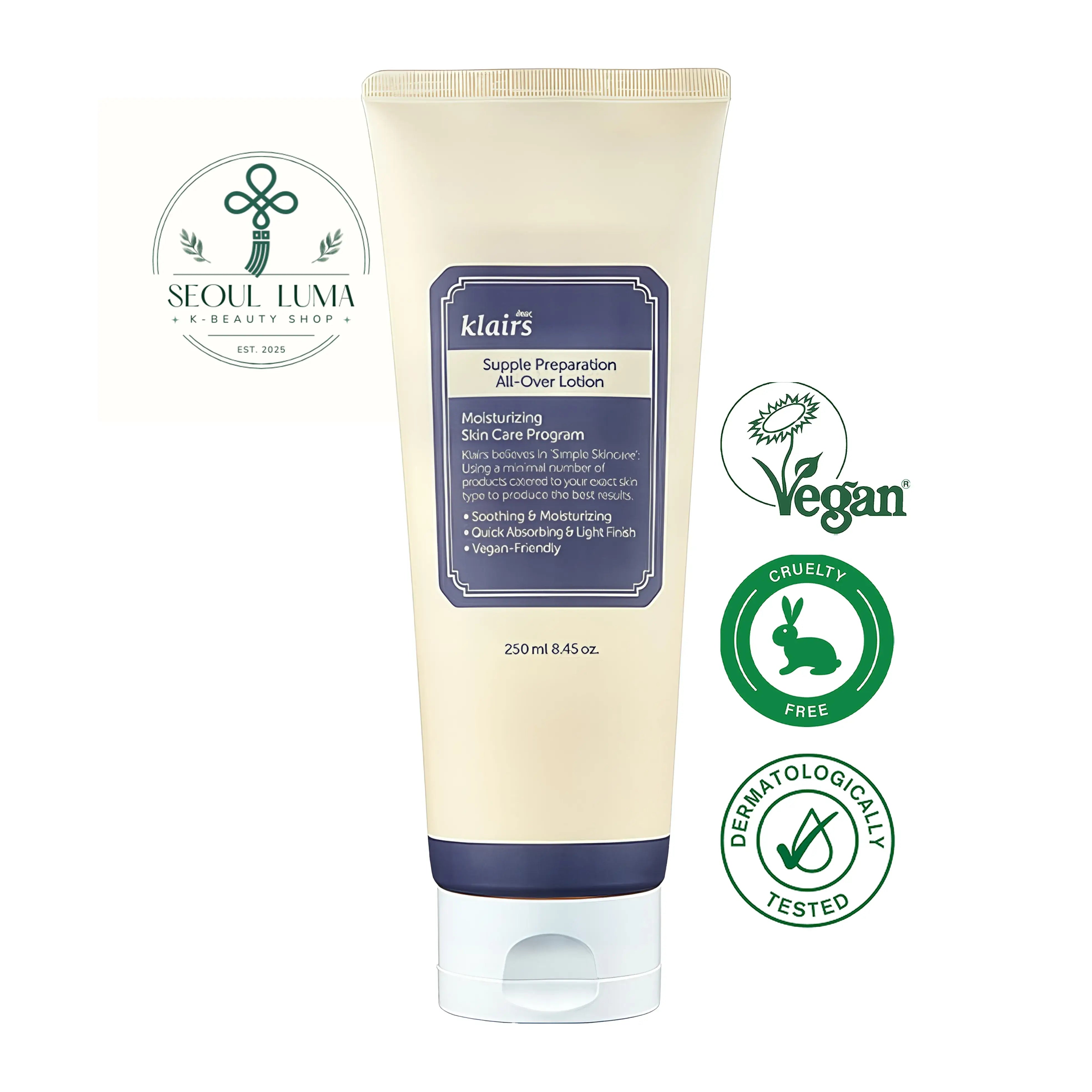 Klairs Supple Preparation All Over Lotion for face, body and hair with Ceramide NP and Hyaluronic Acid