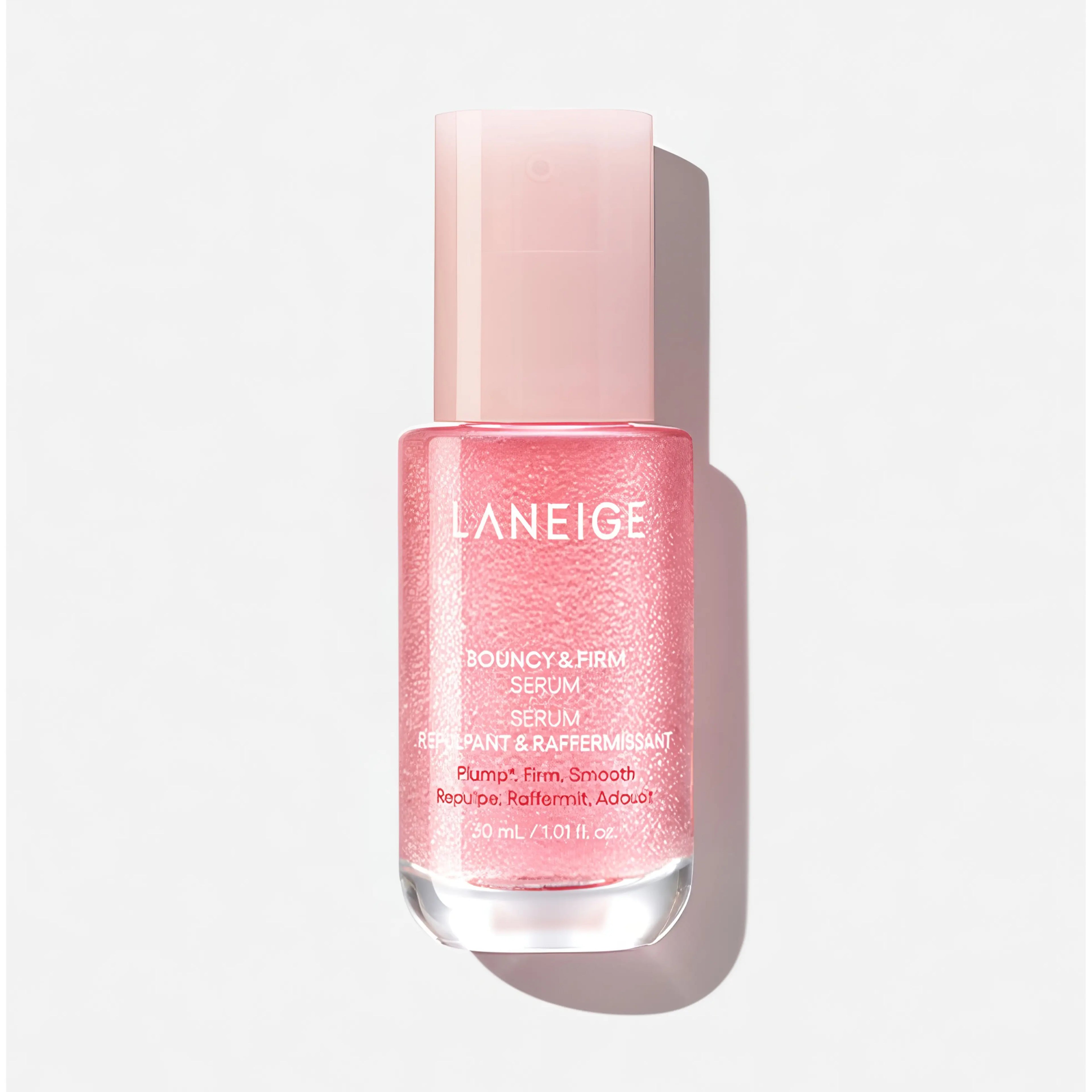 LANEIGE Bouncy & Firm Serum 30ml, anti-aging serum with Peony-Collagen Complex™ and 4 types of peptides to boost skin firmness and elasticity while plumping the skin with 24,000 capsules for a smoother, more radiant complexion.
