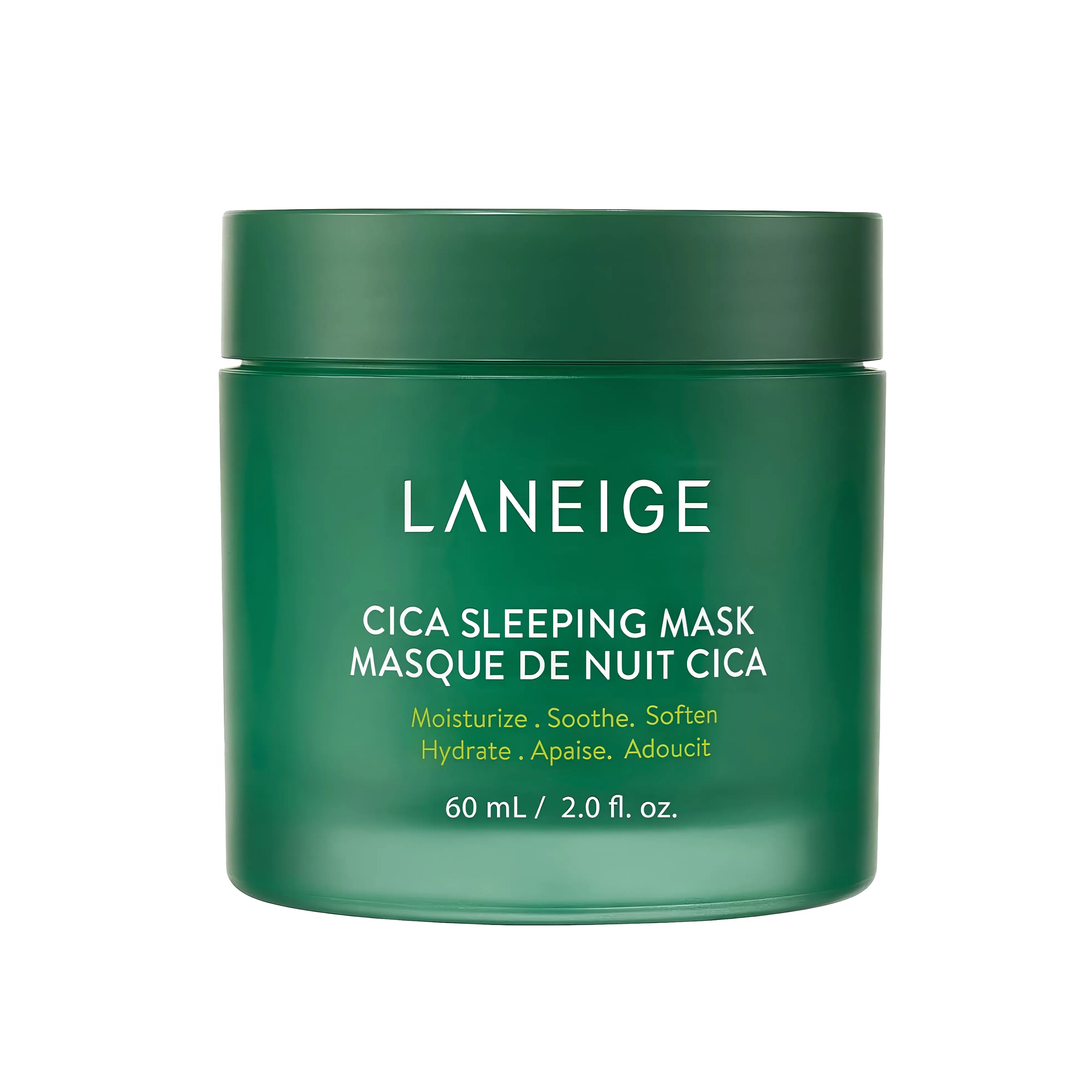LANEIGE Cica Sleeping Mask 60ml, overnight treatment with patented Forest Yeast and Squalane to repair the skin barrier and soothe redness for sensitive, dry skin while you sleep.

