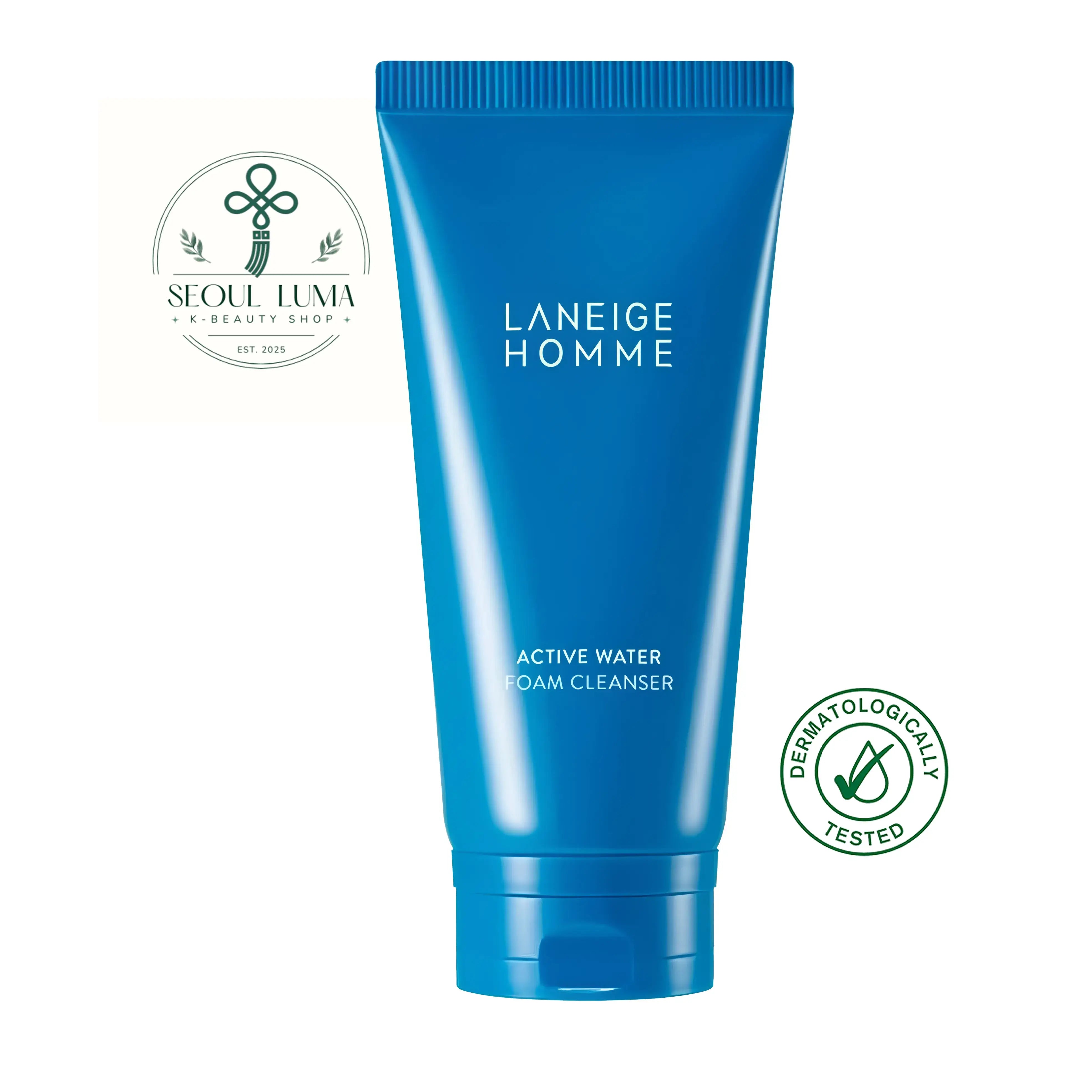 LANEIGE HOMME Active Water Foam Cleanser - gentle foam cleanser with deep sea minerals, mango butter, and Anti-Dryness technology for men's oily, dehydrated skin