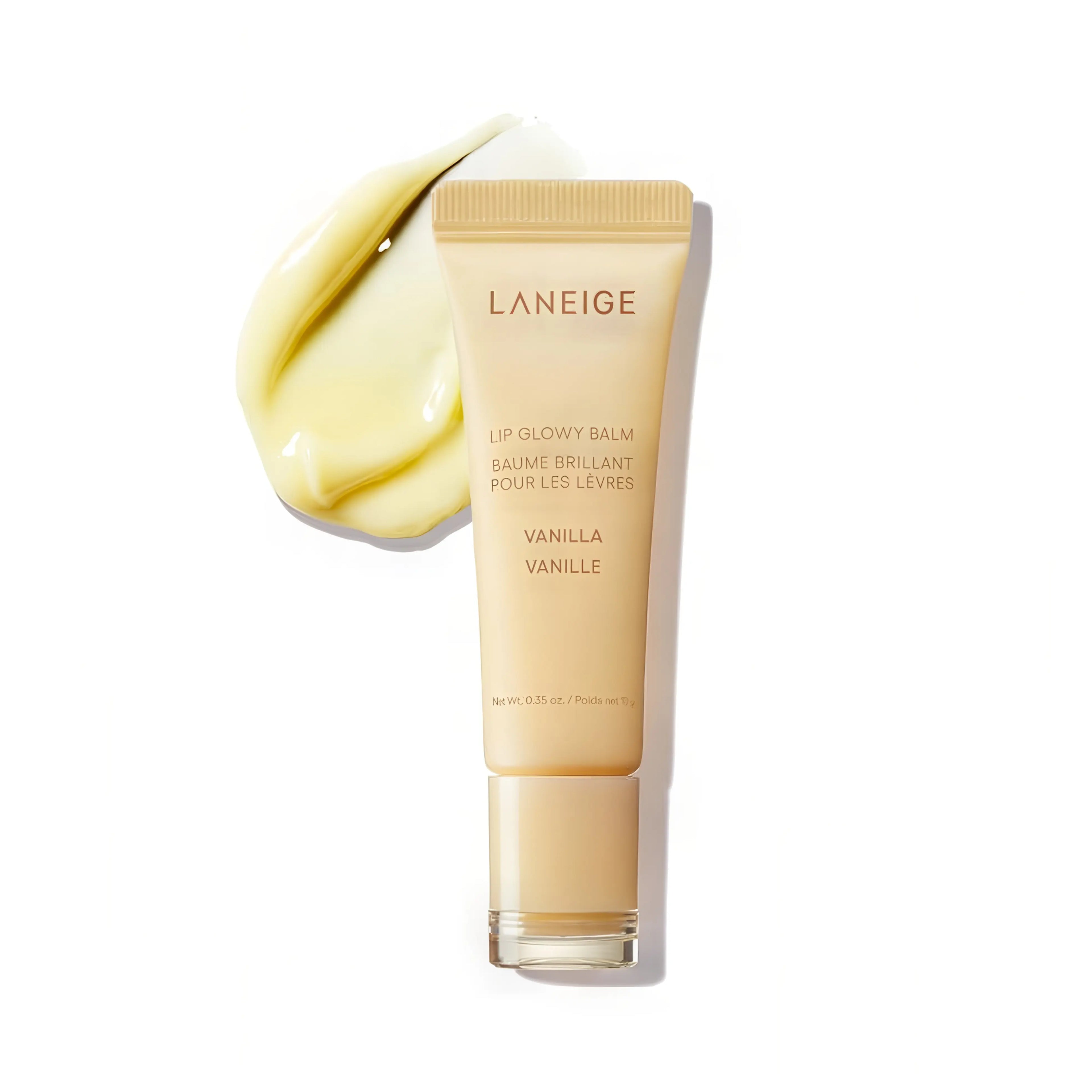 LANEIGE Lip Glowy Balm 10g, hydrating tinted lip balm with hyaluronic acid and peptides to provide long-lasting moisture, smooth texture, and natural glossy shine for soft, plump-looking lips.
