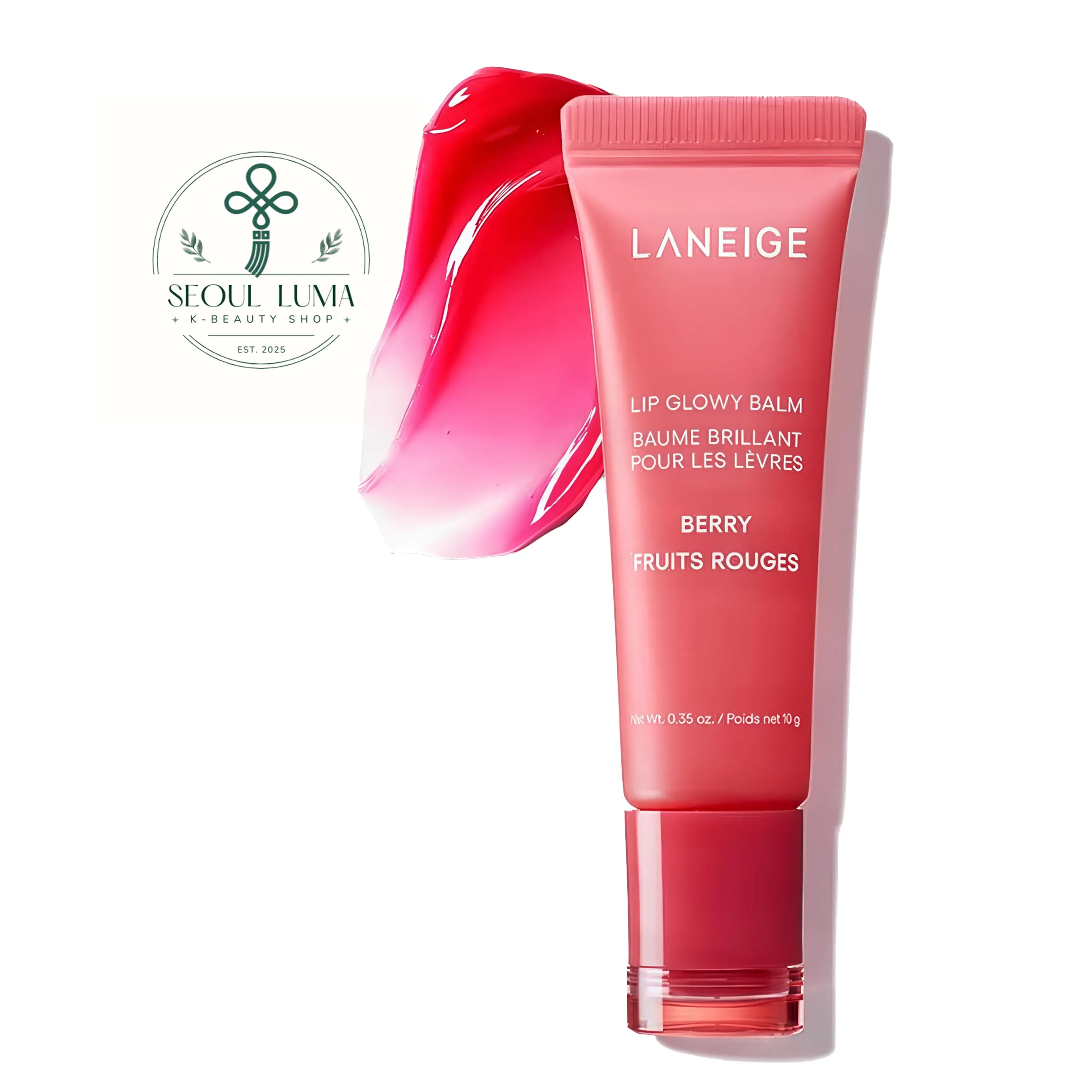 LANEIGE Lip Glowy Balm - hydrating lip balm with shea butter and murumuru seed butter available in Berry, Blueberry, Gummy Bear, Mango, Matcha Bubble Tea, Sweet Candy, Taro Bubble Tea, and Vanilla flavors for glossy, moisturized lips