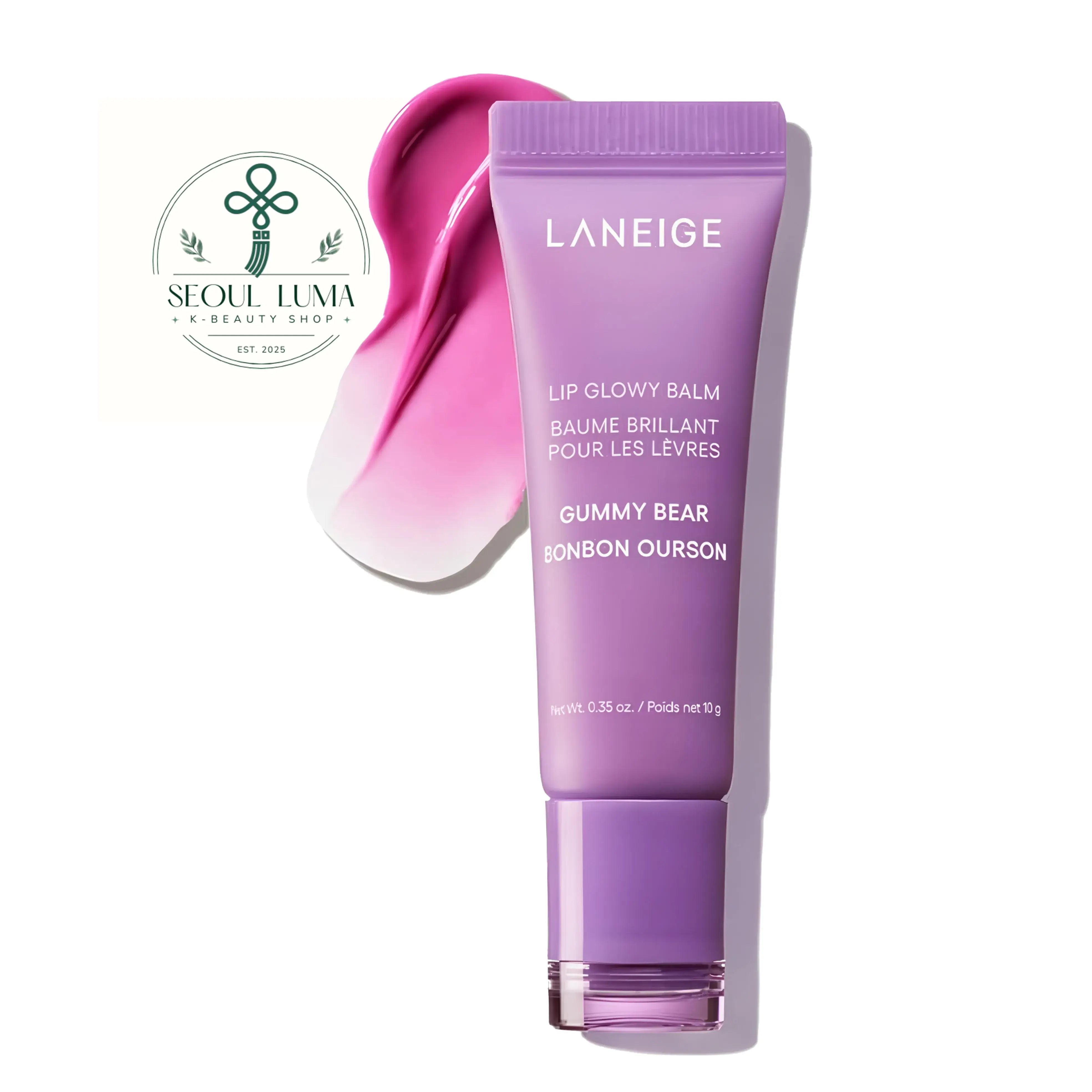 LANEIGE Lip Glowy Balm - hydrating lip balm with shea butter and murumuru seed butter available in Berry, Blueberry, Gummy Bear, Mango, Matcha Bubble Tea, Sweet Candy, Taro Bubble Tea, and Vanilla flavors for glossy, moisturized lips