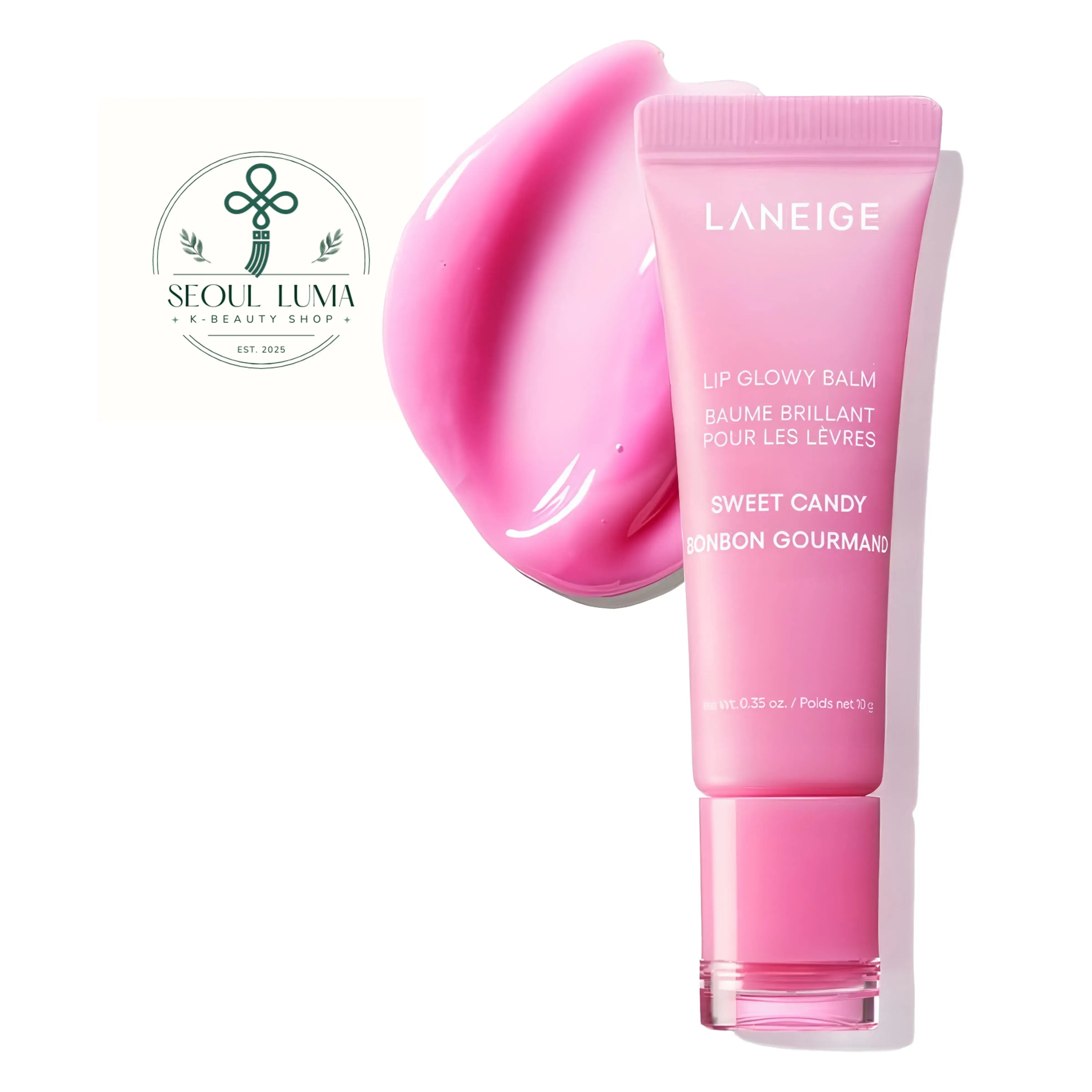 LANEIGE Lip Glowy Balm - hydrating lip balm with shea butter and murumuru seed butter available in Berry, Blueberry, Gummy Bear, Mango, Matcha Bubble Tea, Sweet Candy, Taro Bubble Tea, and Vanilla flavors for glossy, moisturized lips