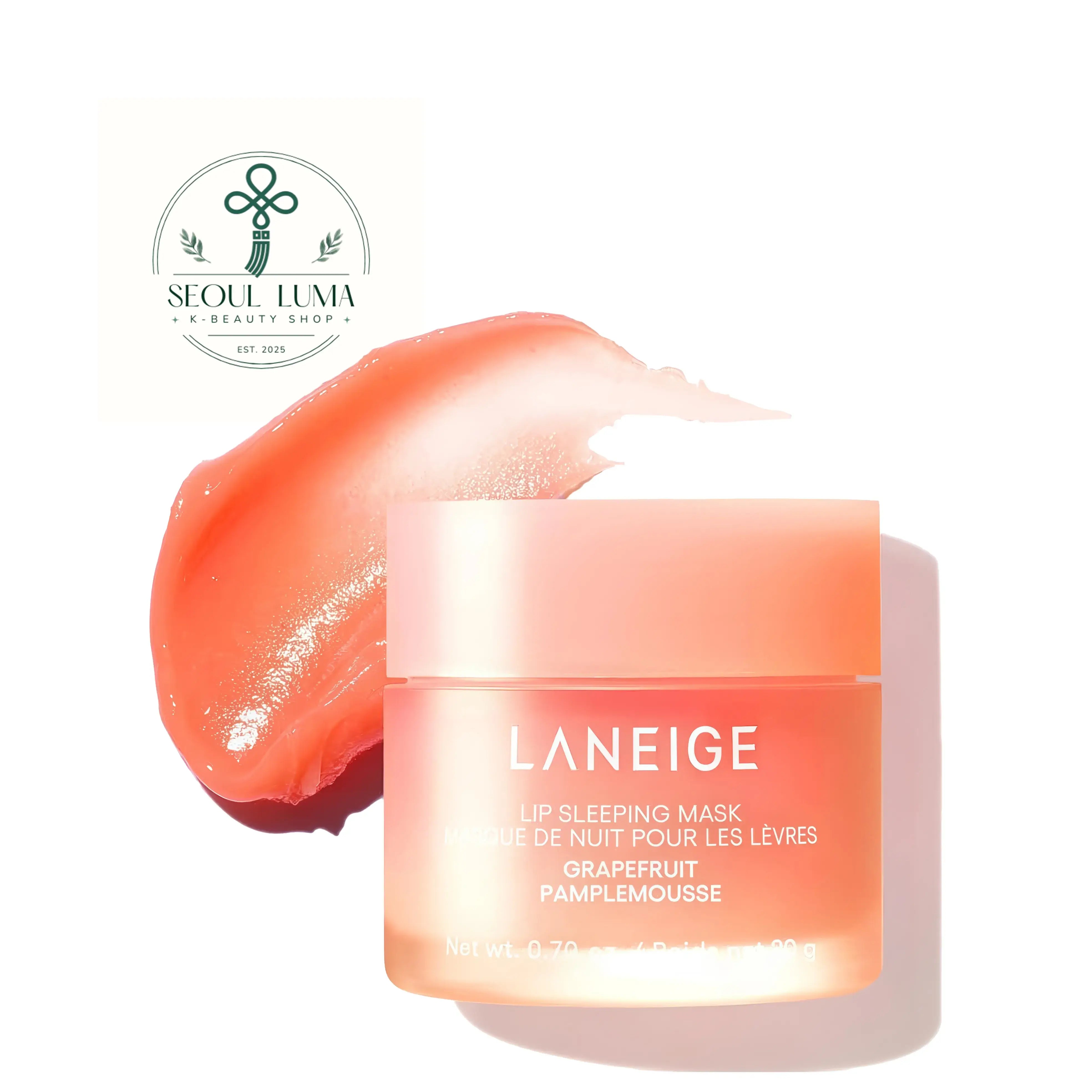 LANEIGE Lip Sleeping Mask - overnight lip treatment with Berry Fruit Complex, vitamin C, and coconut oil available in Apple Lime, Berry, Grapefruit, Gummy Bear, Mango, Matcha Bubble Tea, Mint Choco, Peach Iced Tea, Sweet Candy, Taro Bubble Tea, and Vanilla flavors for soft, smooth, hydrated lips