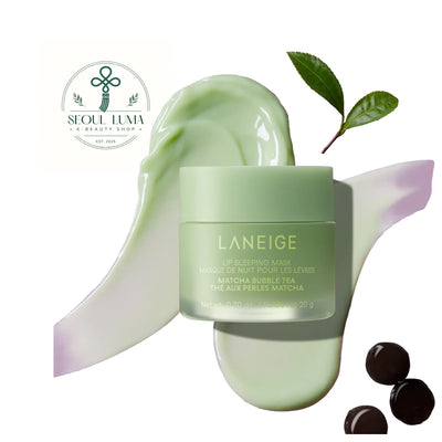 LANEIGE Lip Sleeping Mask - overnight lip treatment with Berry Fruit Complex, vitamin C, and coconut oil available in Apple Lime, Berry, Grapefruit, Gummy Bear, Mango, Matcha Bubble Tea, Mint Choco, Peach Iced Tea, Sweet Candy, Taro Bubble Tea, and Vanilla flavors for soft, smooth, hydrated lips
