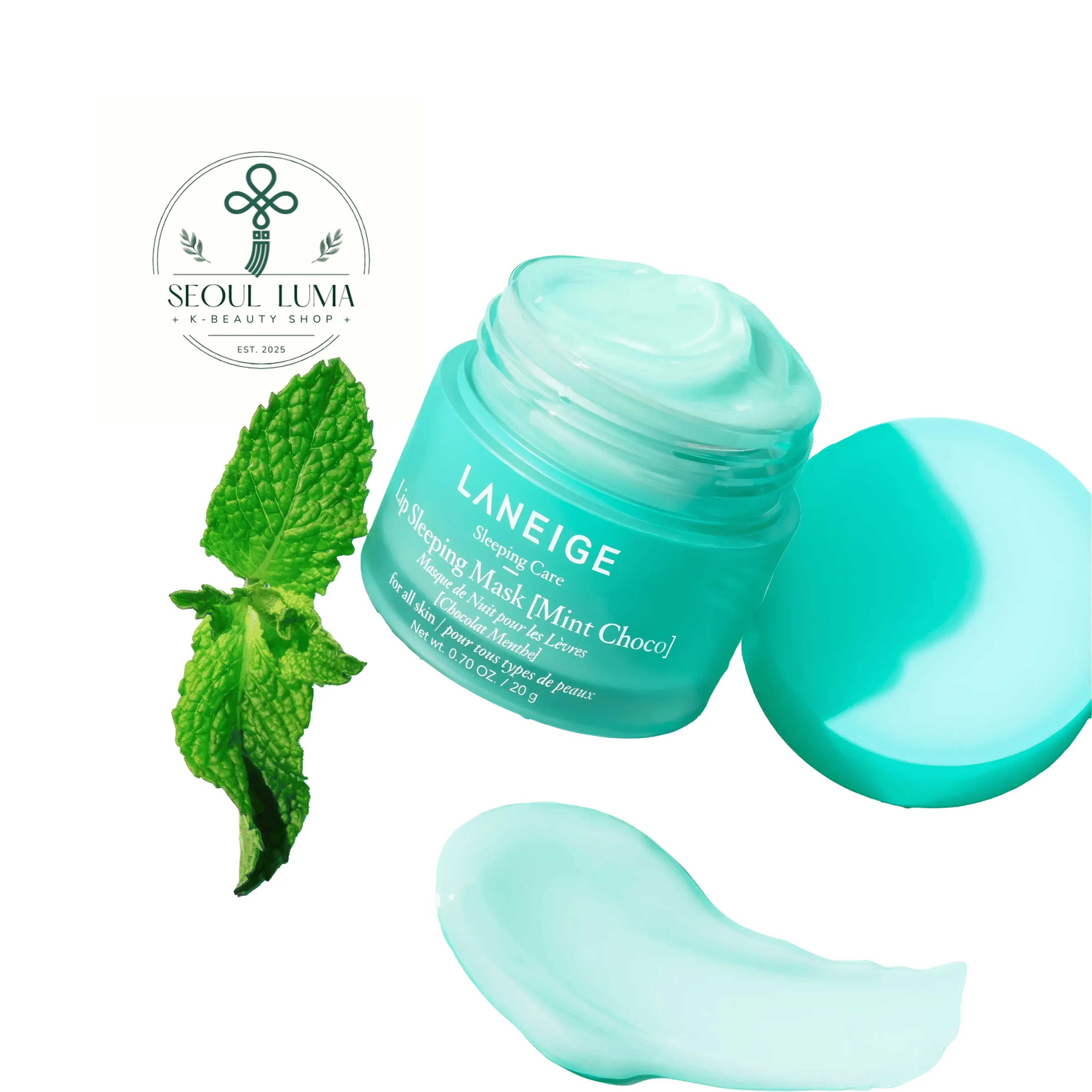 LANEIGE Lip Sleeping Mask - overnight lip treatment with Berry Fruit Complex, vitamin C, and coconut oil available in Apple Lime, Berry, Grapefruit, Gummy Bear, Mango, Matcha Bubble Tea, Mint Choco, Peach Iced Tea, Sweet Candy, Taro Bubble Tea, and Vanilla flavors for soft, smooth, hydrated lips