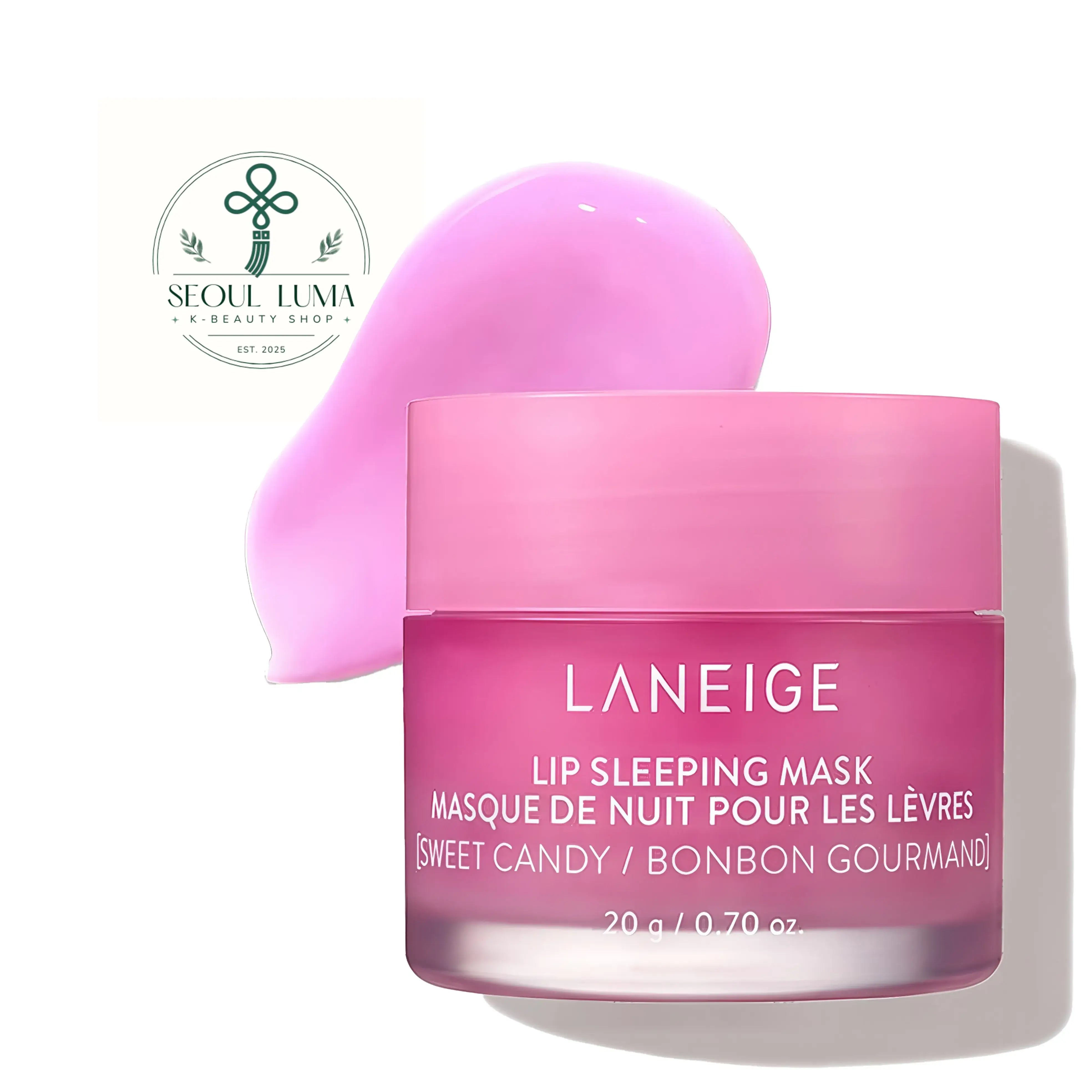 LANEIGE Lip Sleeping Mask - overnight lip treatment with Berry Fruit Complex, vitamin C, and coconut oil available in Apple Lime, Berry, Grapefruit, Gummy Bear, Mango, Matcha Bubble Tea, Mint Choco, Peach Iced Tea, Sweet Candy, Taro Bubble Tea, and Vanilla flavors for soft, smooth, hydrated lips

