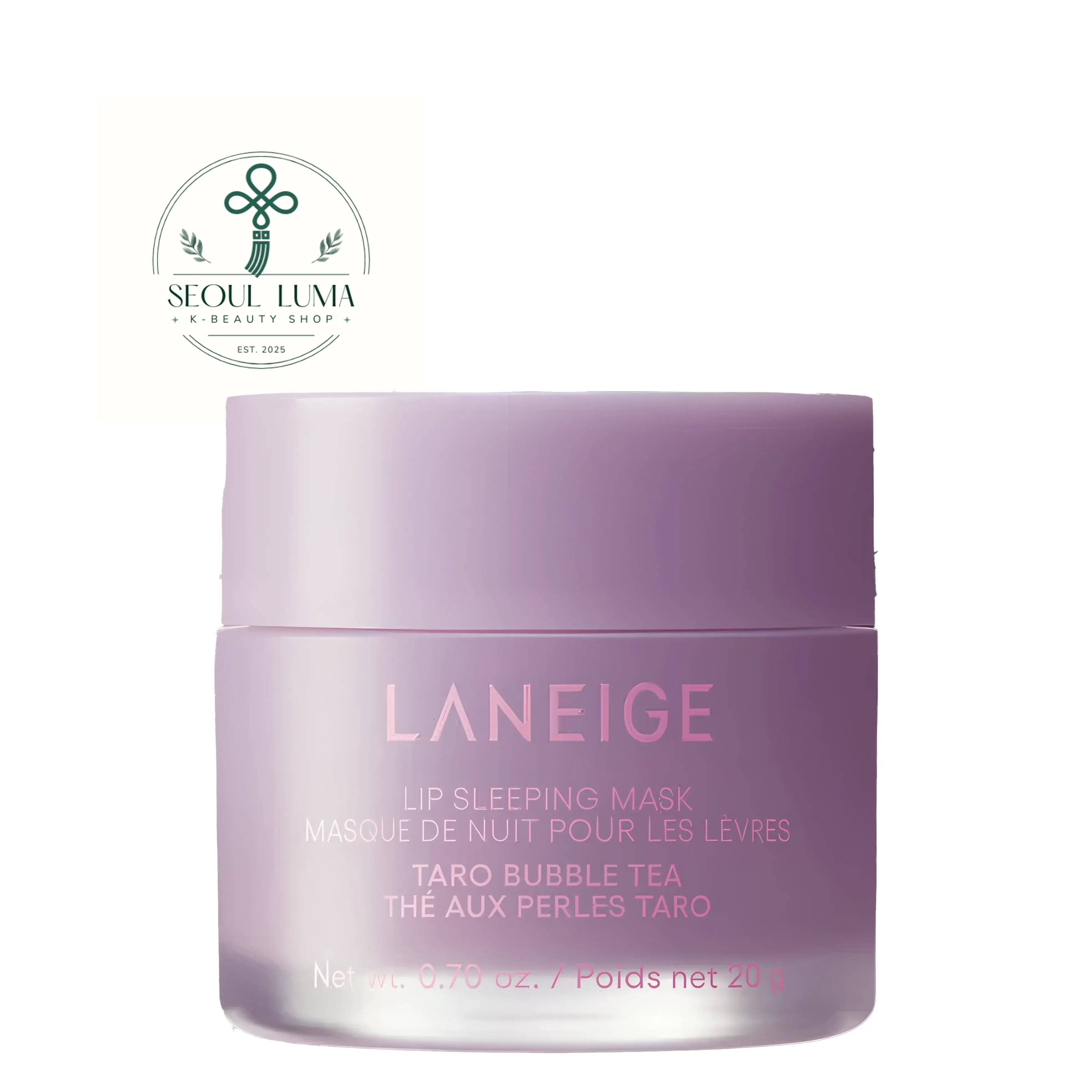 LANEIGE Lip Sleeping Mask - overnight lip treatment with Berry Fruit Complex, vitamin C, and coconut oil available in Apple Lime, Berry, Grapefruit, Gummy Bear, Mango, Matcha Bubble Tea, Mint Choco, Peach Iced Tea, Sweet Candy, Taro Bubble Tea, and Vanilla flavors for soft, smooth, hydrated lips