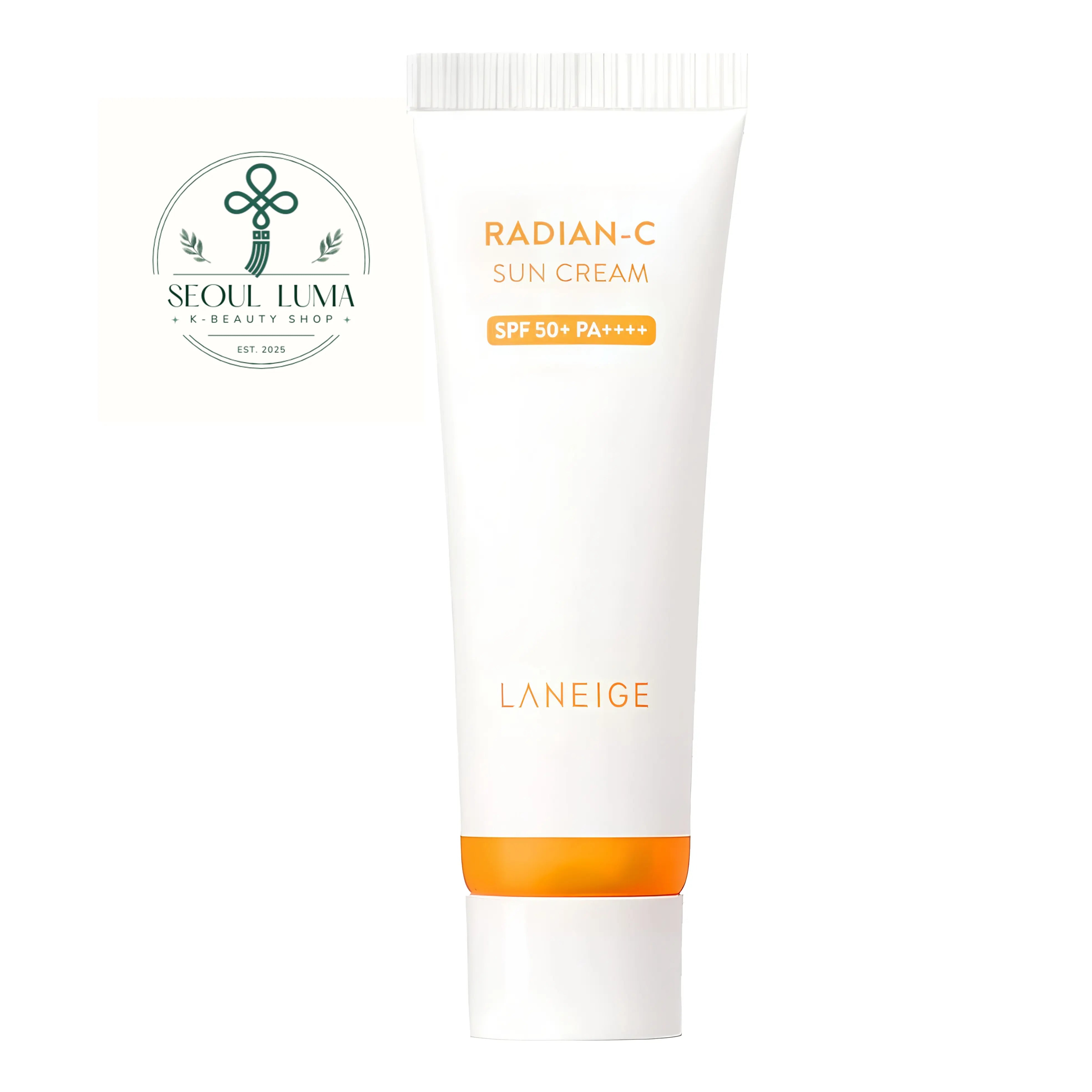 LANEIGE Radian-C Sun Cream SPF50+ PA++++ (50ml). A brightening hybrid sunscreen with Vitamin C and Melasolv that fades dark spots and protects skin without white cast