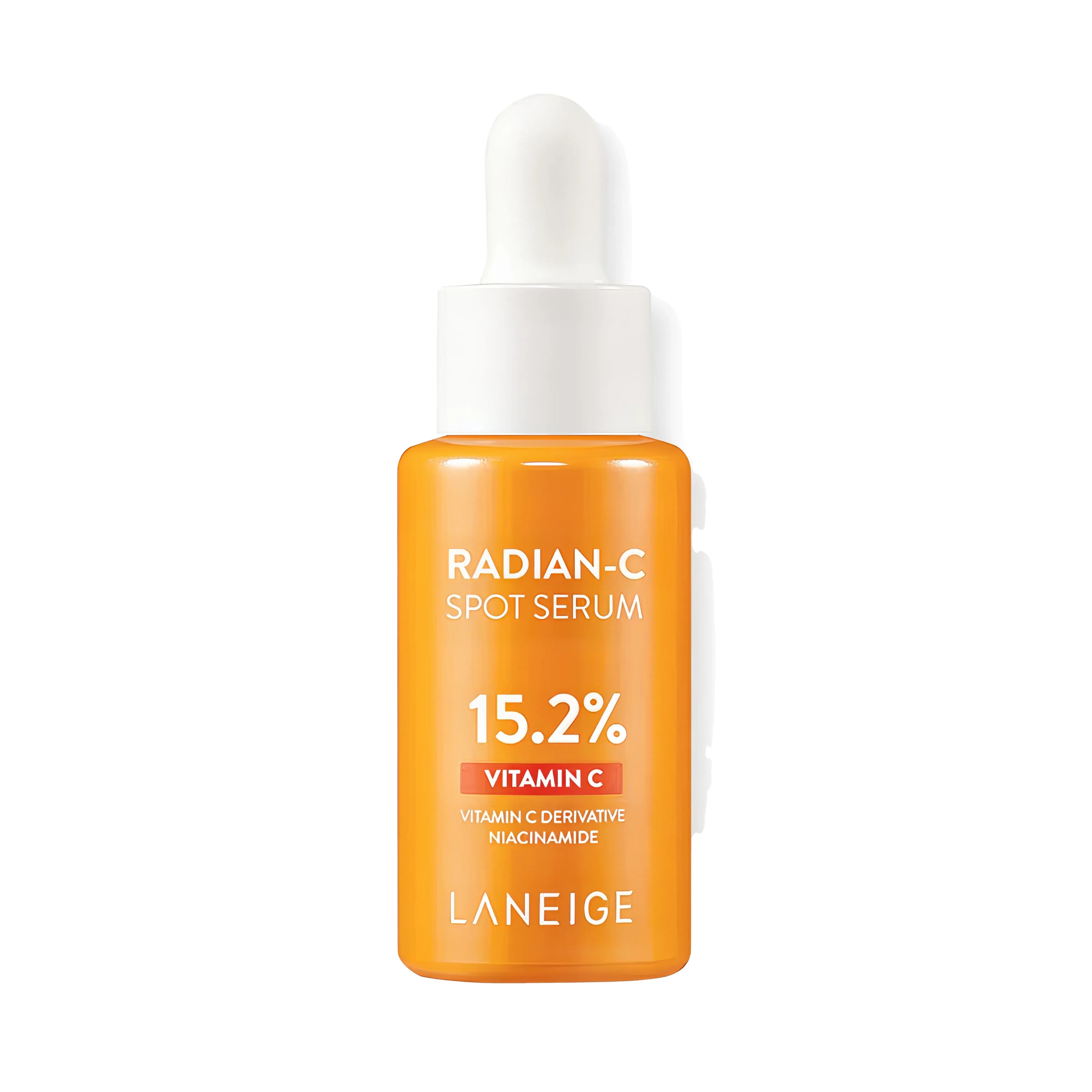 LANEIGE Radian-C Vitamin Spot Ampoule 10g, high-potency spot corrector with 17.6% Pure Vitamin C and Niacinamide to target dark spots, improve skin clarity, and brighten dull complexions for a radiant finish.
