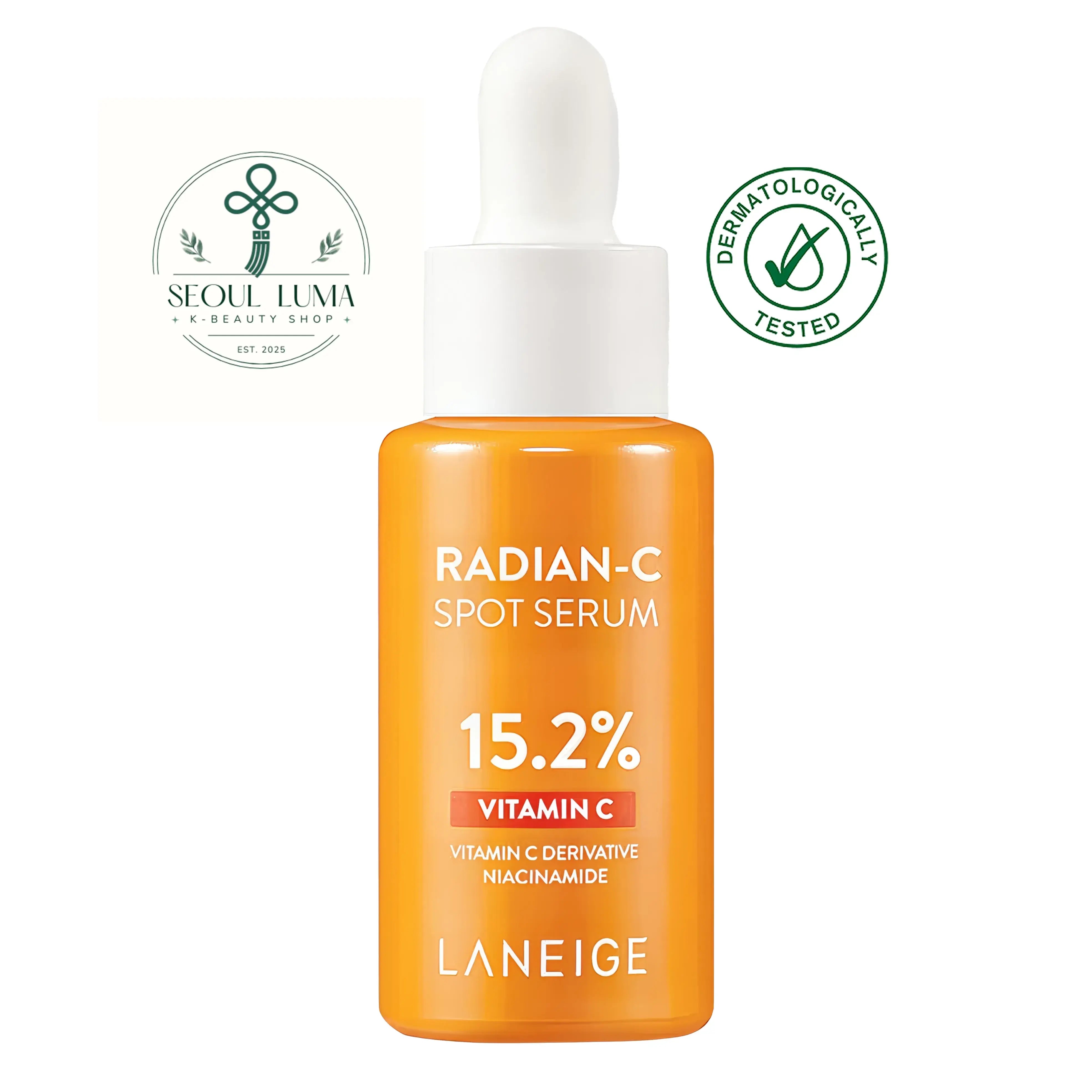 LANEIGE RADIAN-C Vitamin Spot Ampoule - concentrated vitamin C serum with 15.2% pure vitamin C and 3-vitamin blend for dark spots and blemishes