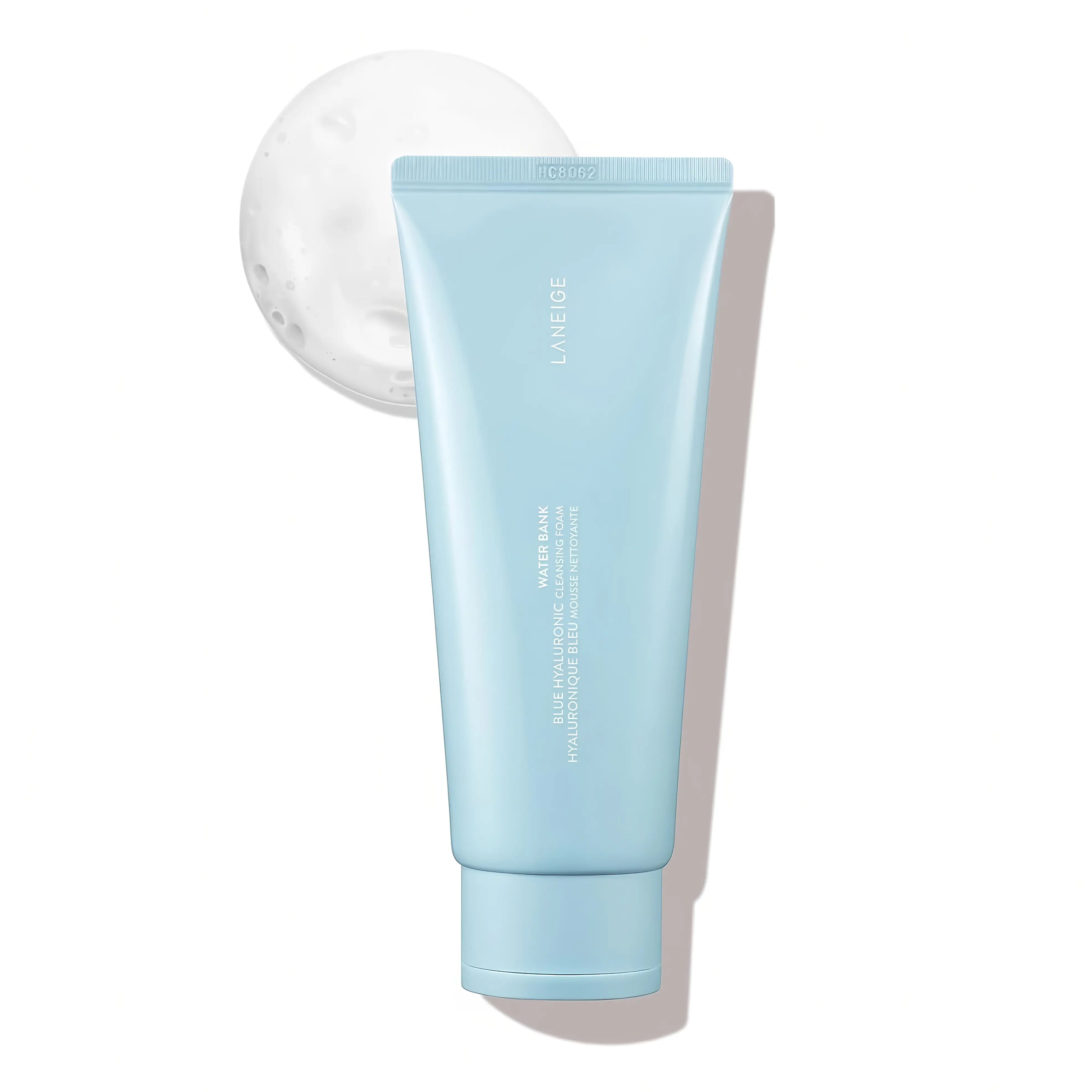 LANEIGE Water Bank Blue Hyaluronic Cleansing Foam 150g, hydrating foam cleanser with micro Blue Hyaluronic Acid and Papain enzyme to gently cleanse, exfoliate, and maintain moisture without tightness.

