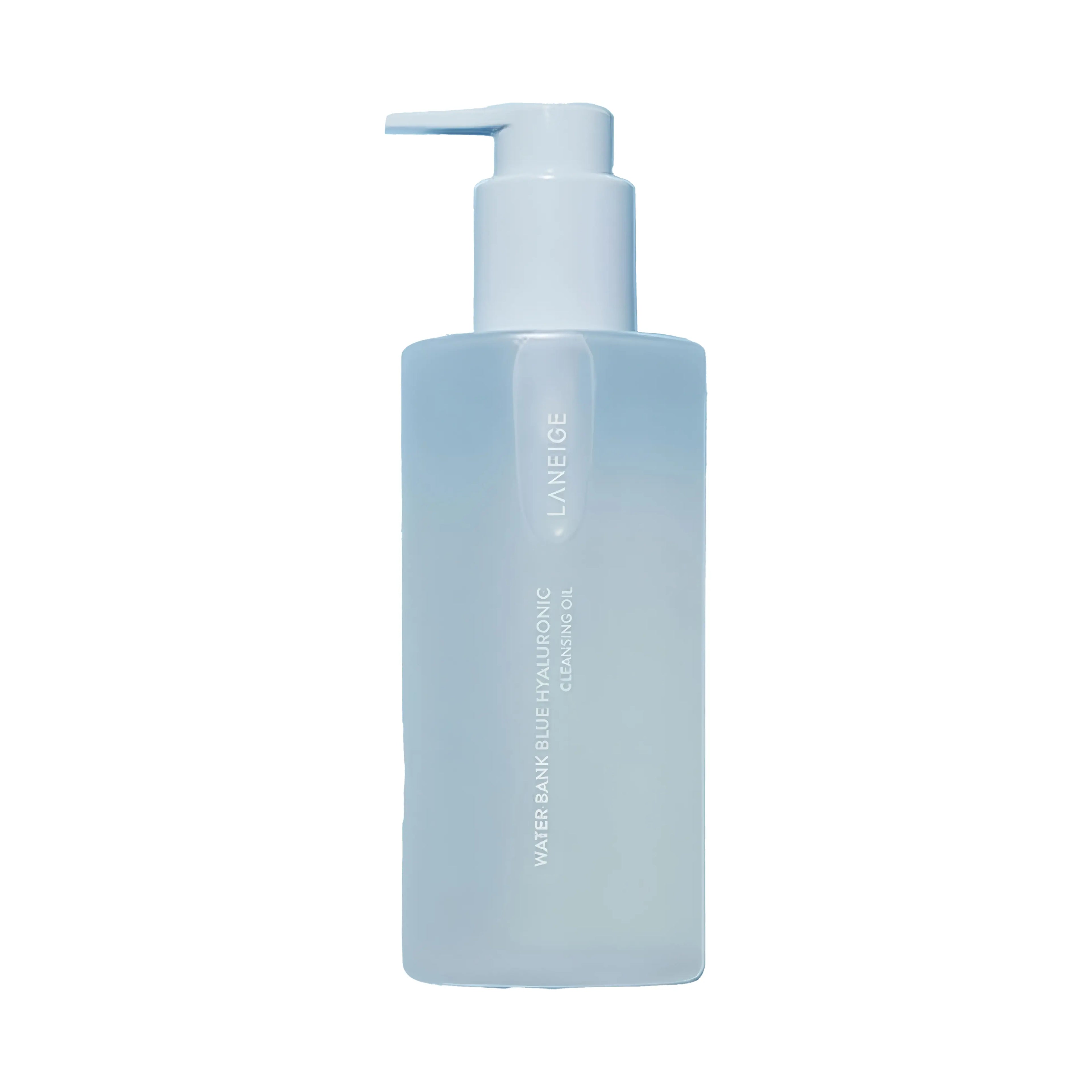 LANEIGE Water Bank Blue Hyaluronic Cleansing Oil 250ml, lightweight oil cleanser with Hydrolyzed Hyaluronic Acid and Centella Asiatica to remove waterproof makeup while hydrating and soothing skin.
