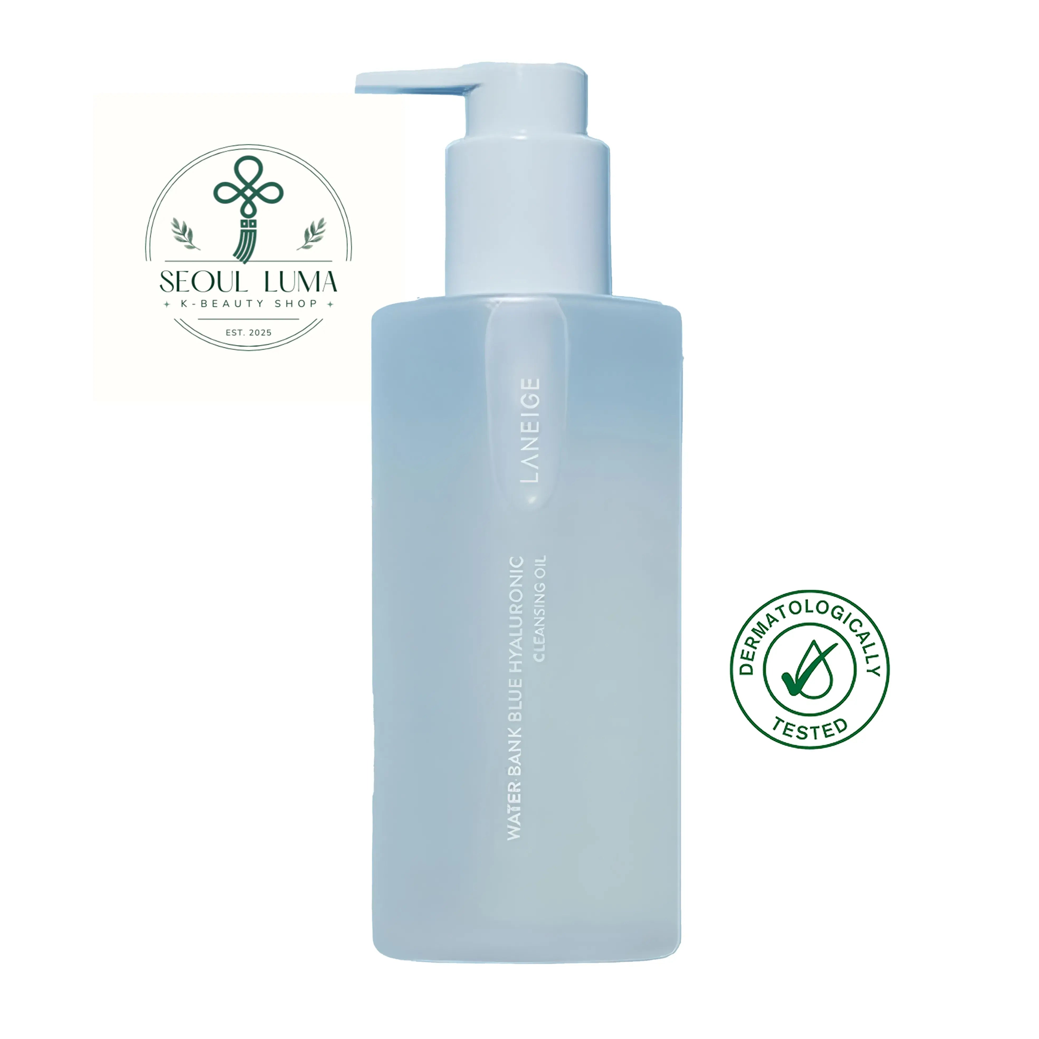 LANEIGE Water Bank Blue Hyaluronic Cleansing Oil - emulsifying cleansing oil with micro-sized Blue HA, mint extract, and centella for waterproof makeup removal without stickiness