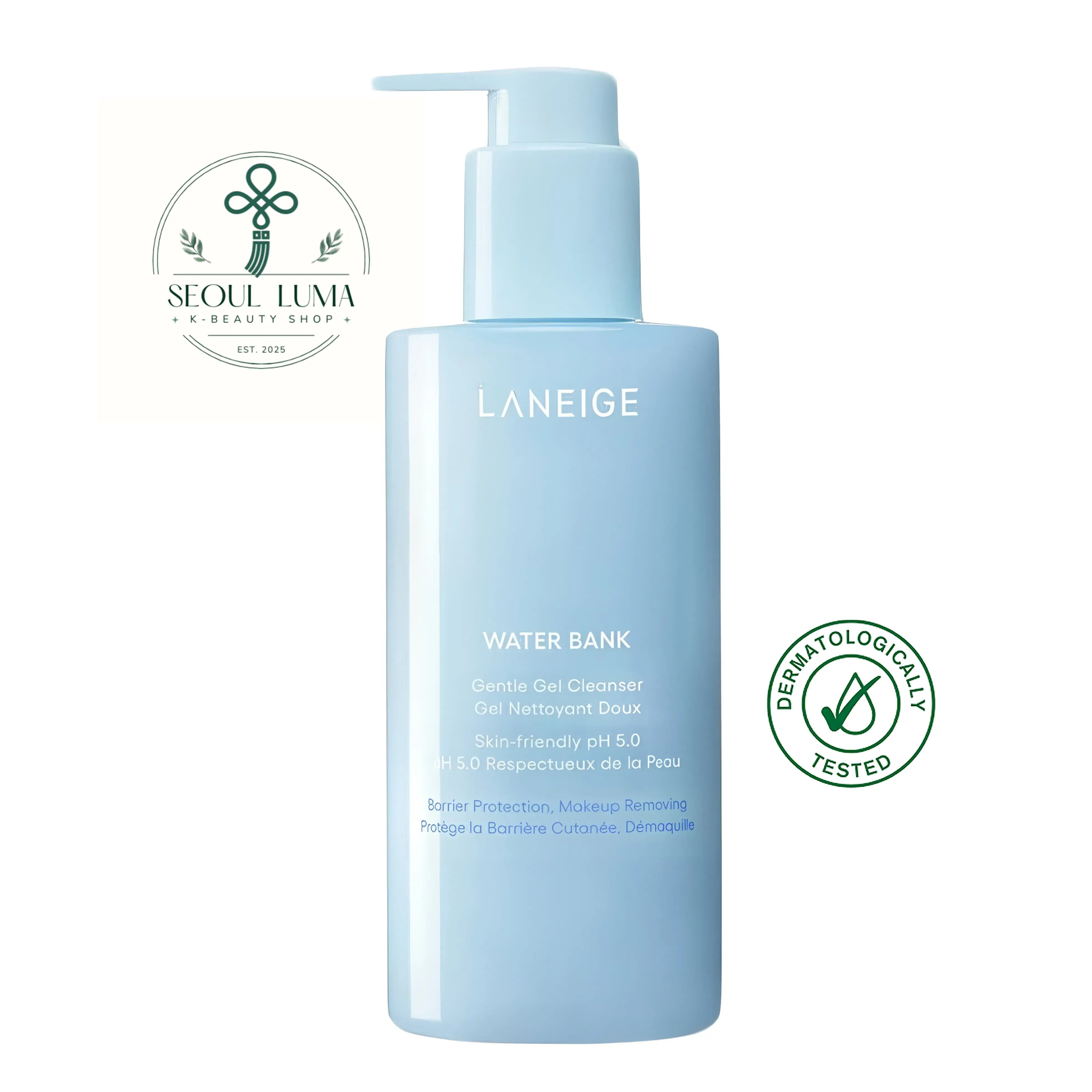 LANEIGE Water Bank Gentle Gel Cleanser - pH 5.0 gel cleanser with Blue Hyaluronic Acid, amino acids, and allantoin for sensitive, dry skin barrier protection