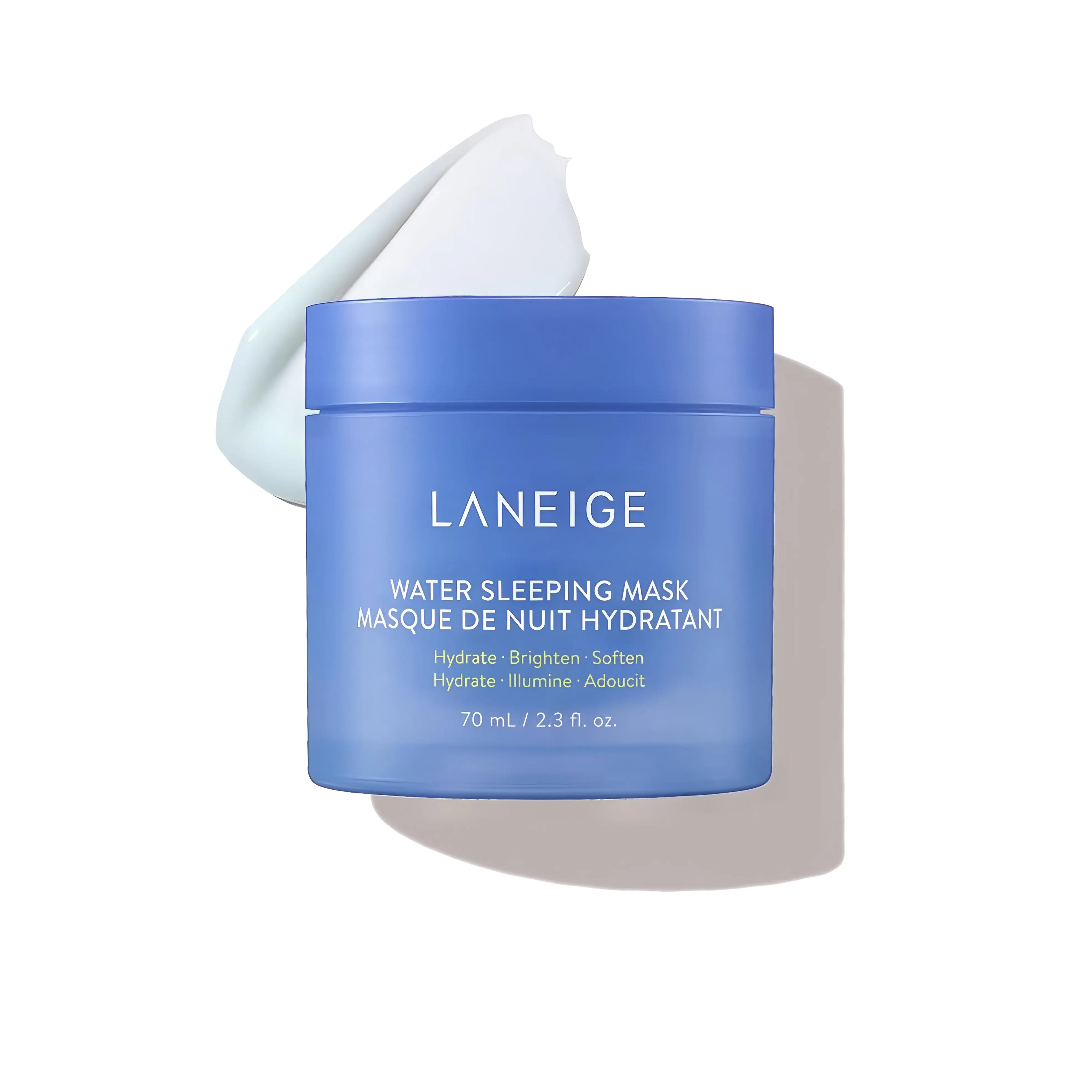 LANEIGE Water Sleeping Mask 70ml, overnight hydrating mask with a Probiotic-derived Complex and Squalane to strengthen the moisture barrier and deliver deep, long-lasting hydration for a refreshed, glowing complexion.
