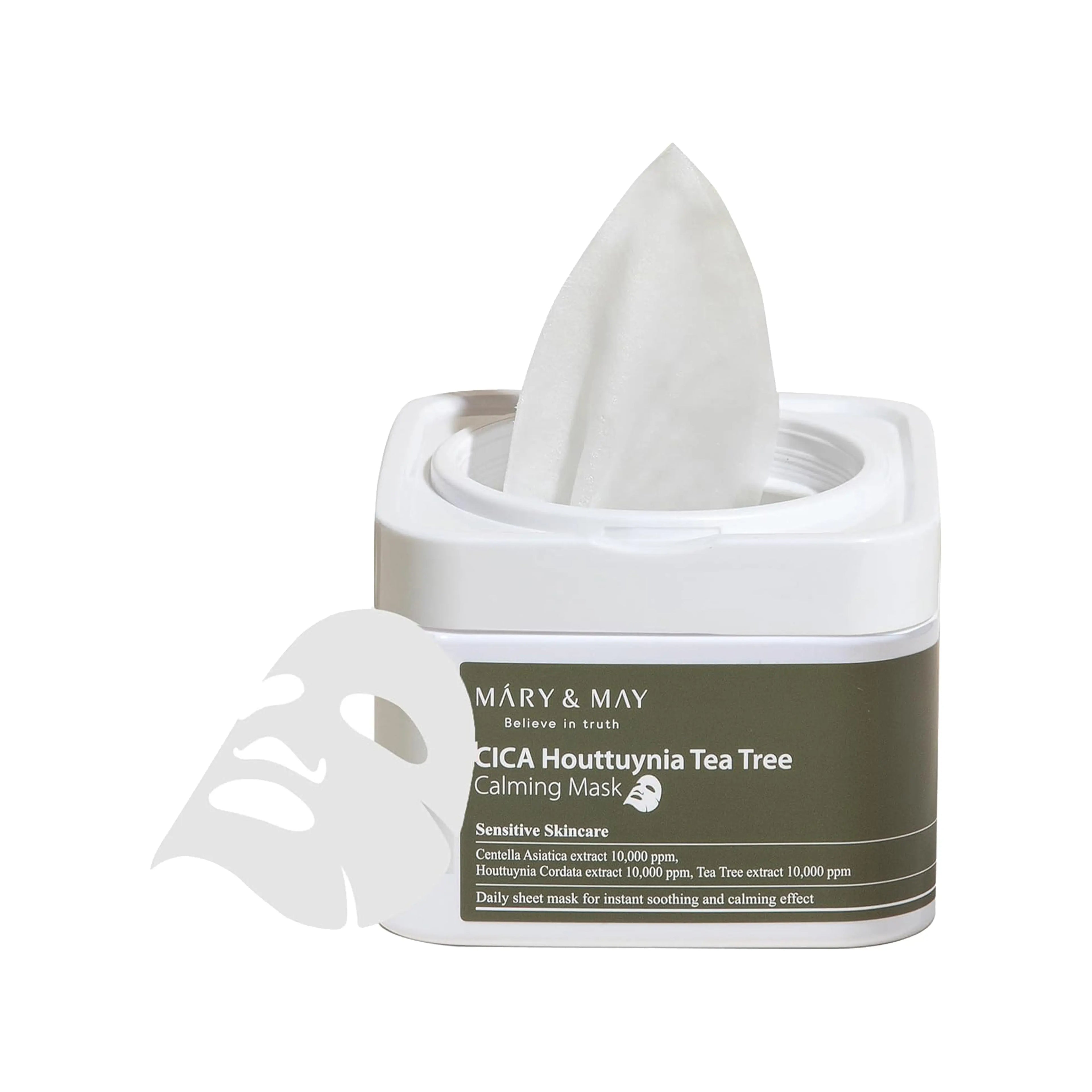 Mary&May CICA Houttuynia Tea Tree Calming Mask 30 Sheets. K-beauty daily pull-out mask pack with Cica, Heartleaf, and Tea Tree extracts