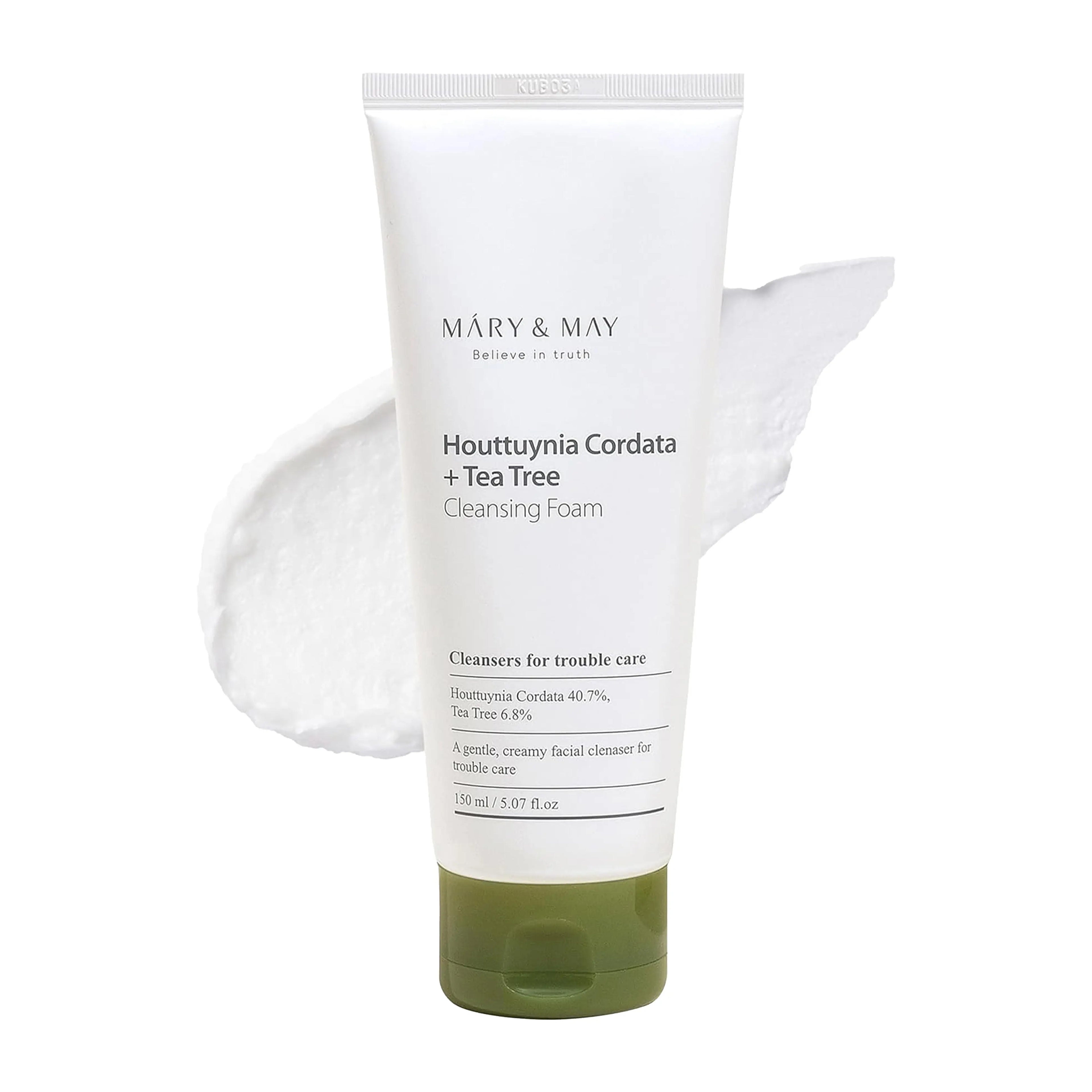 Mary&May Houttuynia Cordata+Tea Tree Cleansing Foam 150ml. K-beauty soothing cleanser with 40.7% Heartleaf and 6.8% Tea Tree