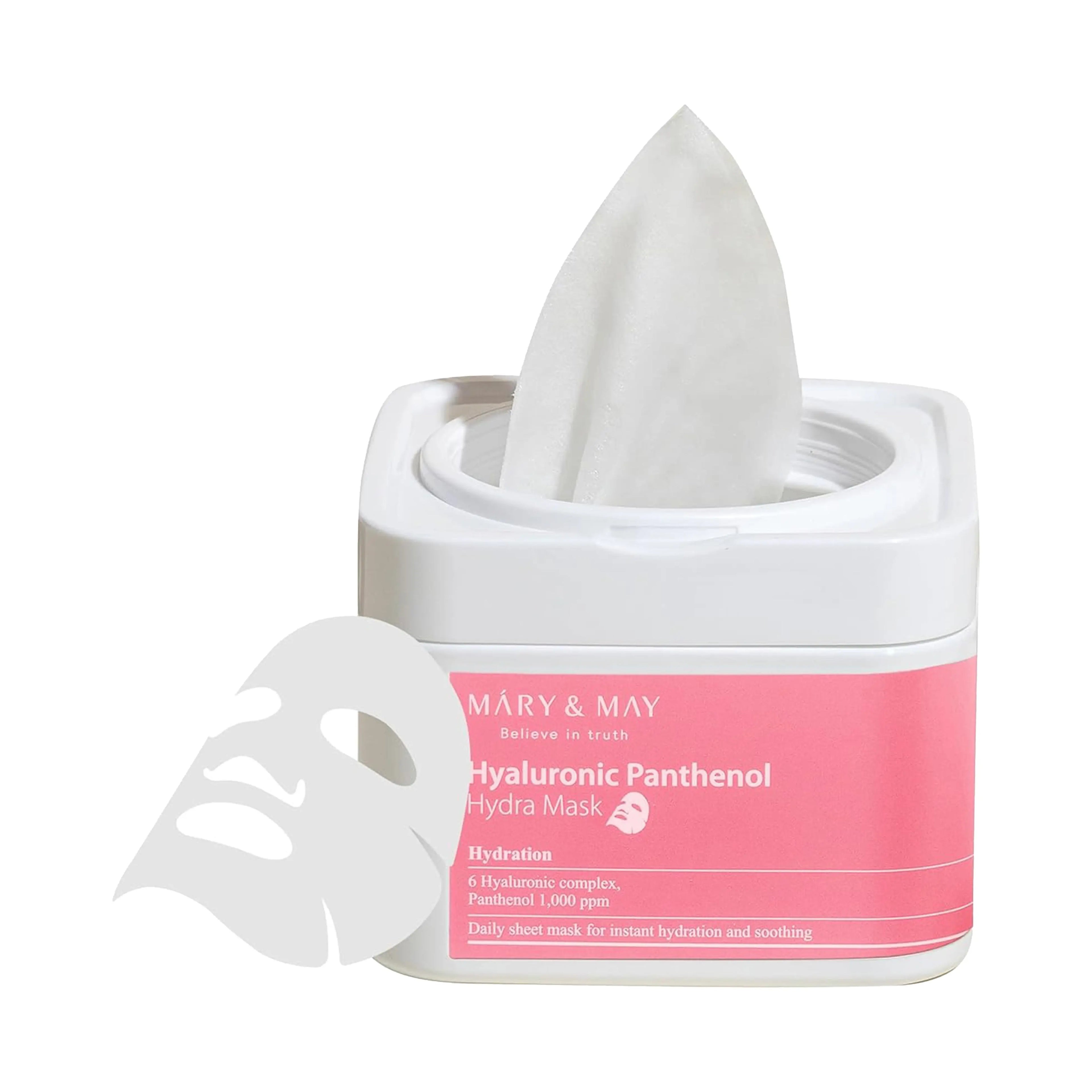 Mary&May Hyaluronic Panthenol Hydra Mask 30 Sheets. K-beauty daily pull-out mask pack with 6 types of Hyaluronic Acid and Panthenol
