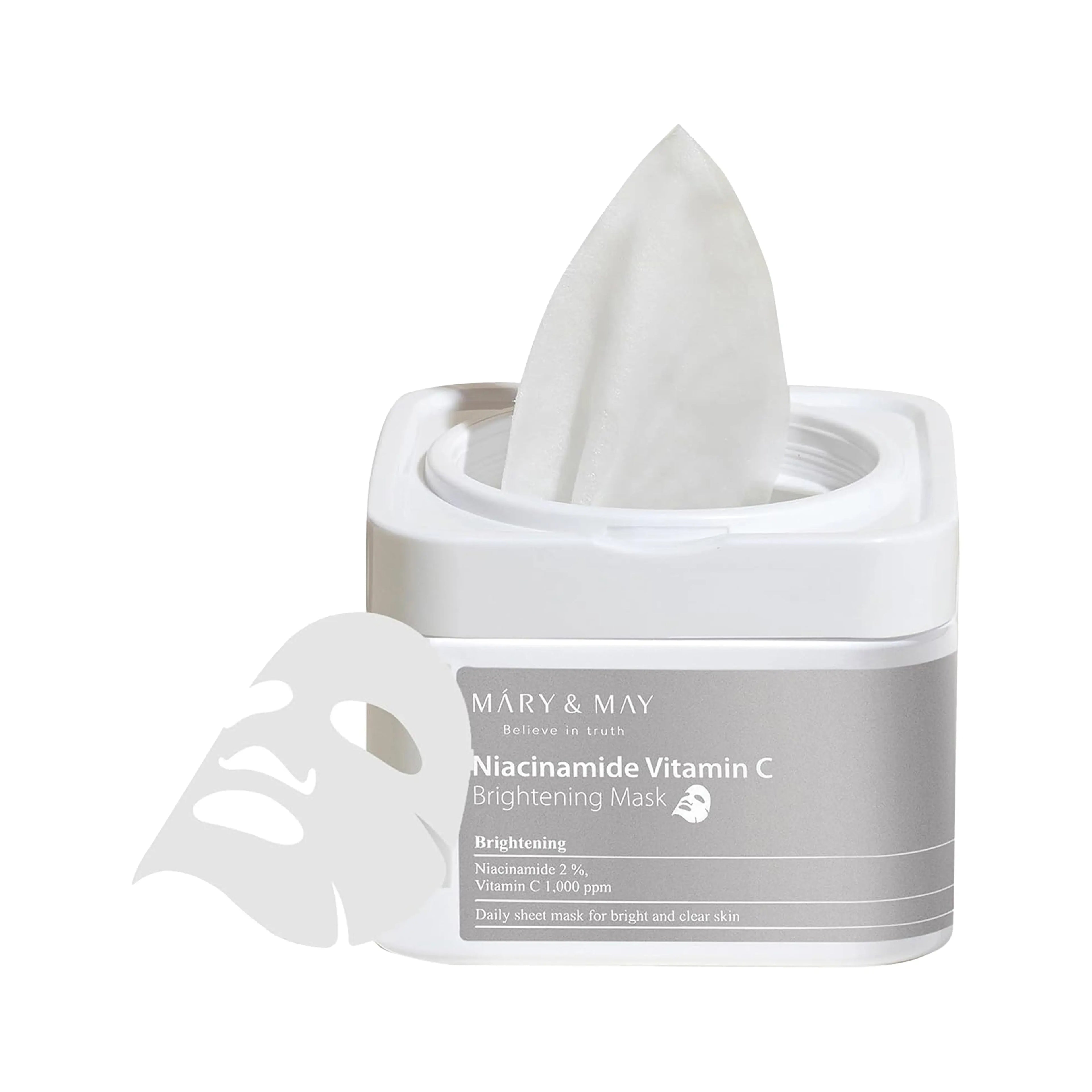 Mary&May Niacinamide Vitamin C Brightening Mask 30 Sheets. K-beauty daily pull-out mask pack with Niacinamide and Vitamin C.