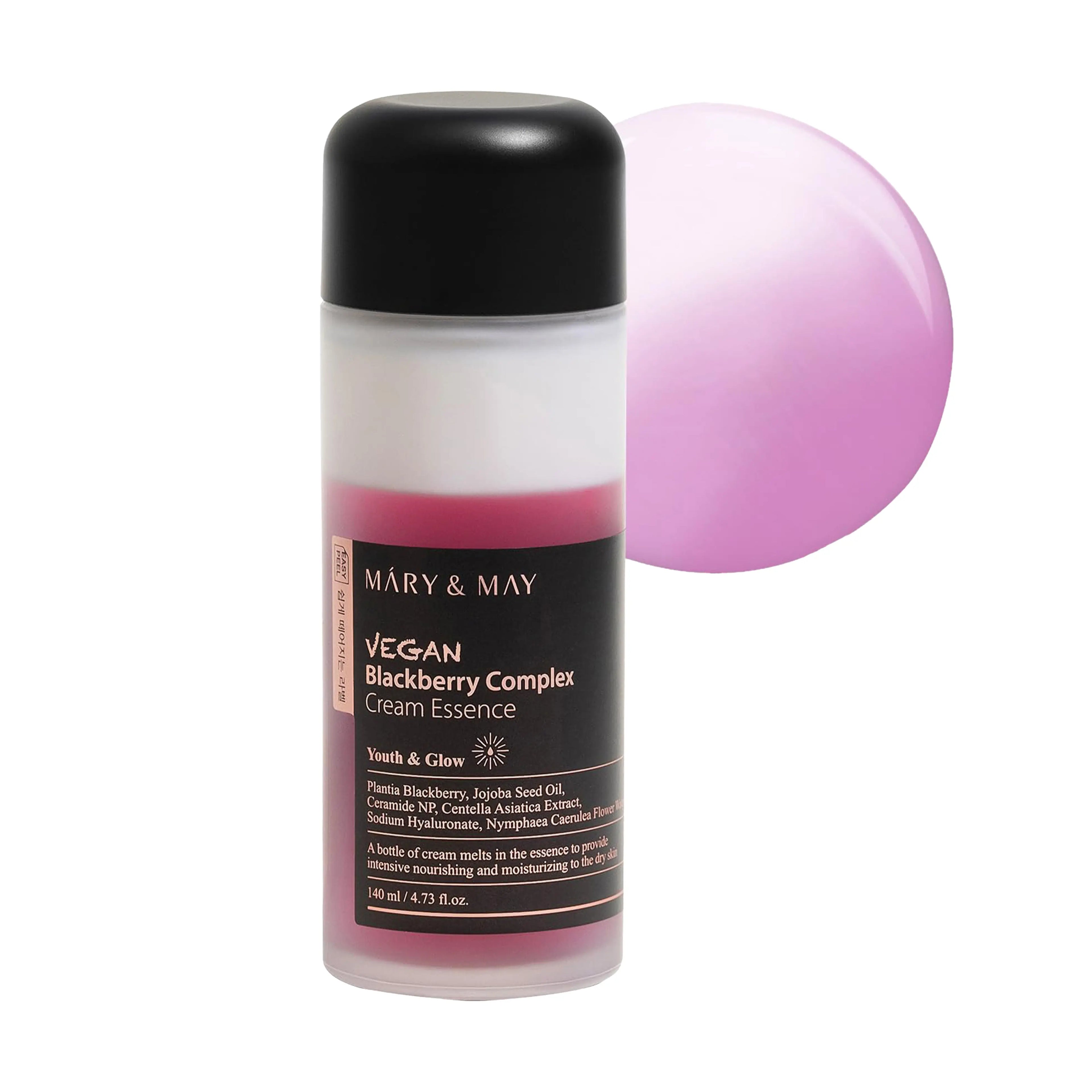 Mary&May Vegan Blackberry Complex Cream Essence 140ml. K-beauty antioxidant milky essence with 50,000ppm Blackberry Complex