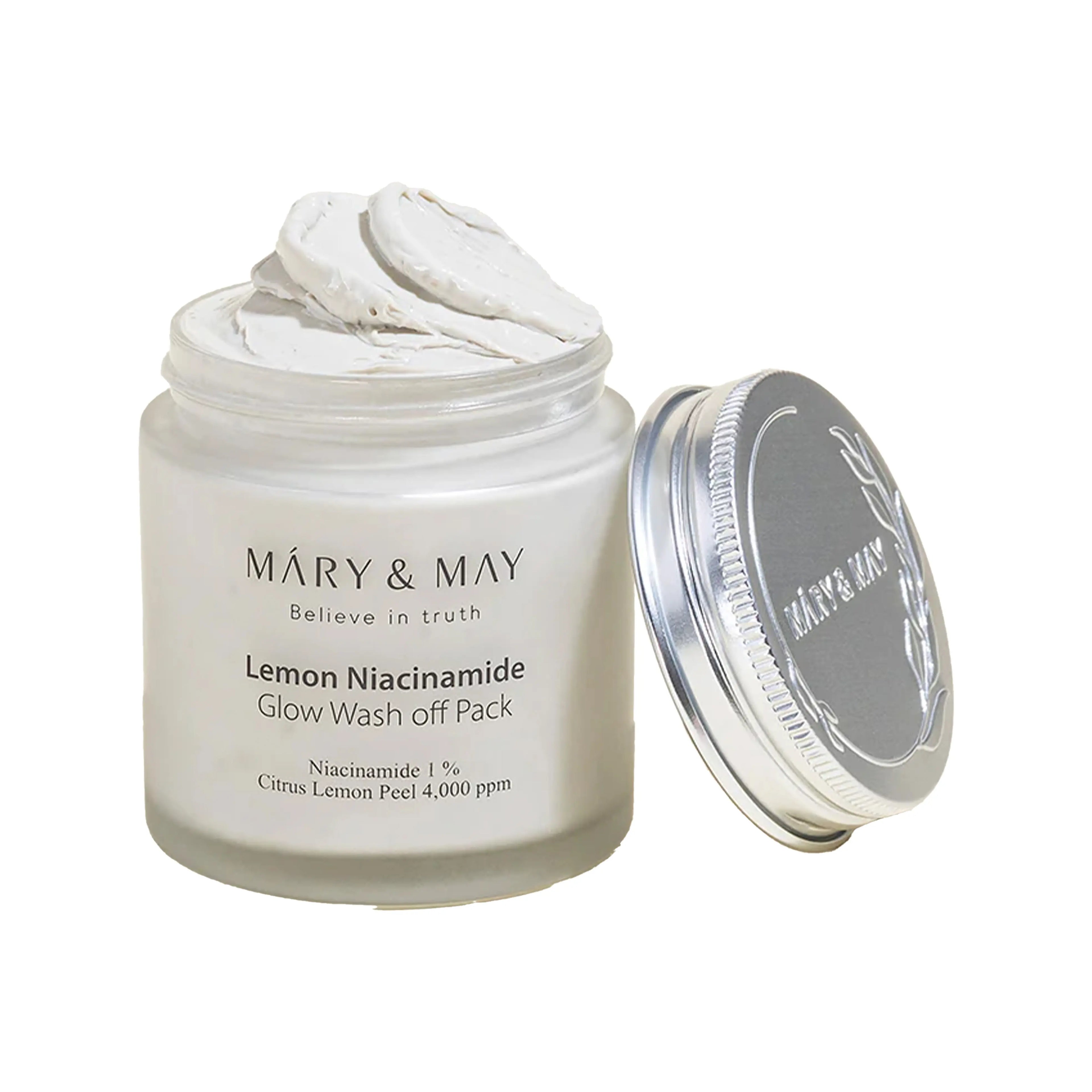 Mary&May Vegan Lemon Niacinamide Glow Wash Off Pack 125g. K-beauty brightening clay mask with Lemon Peel and Niacinamide