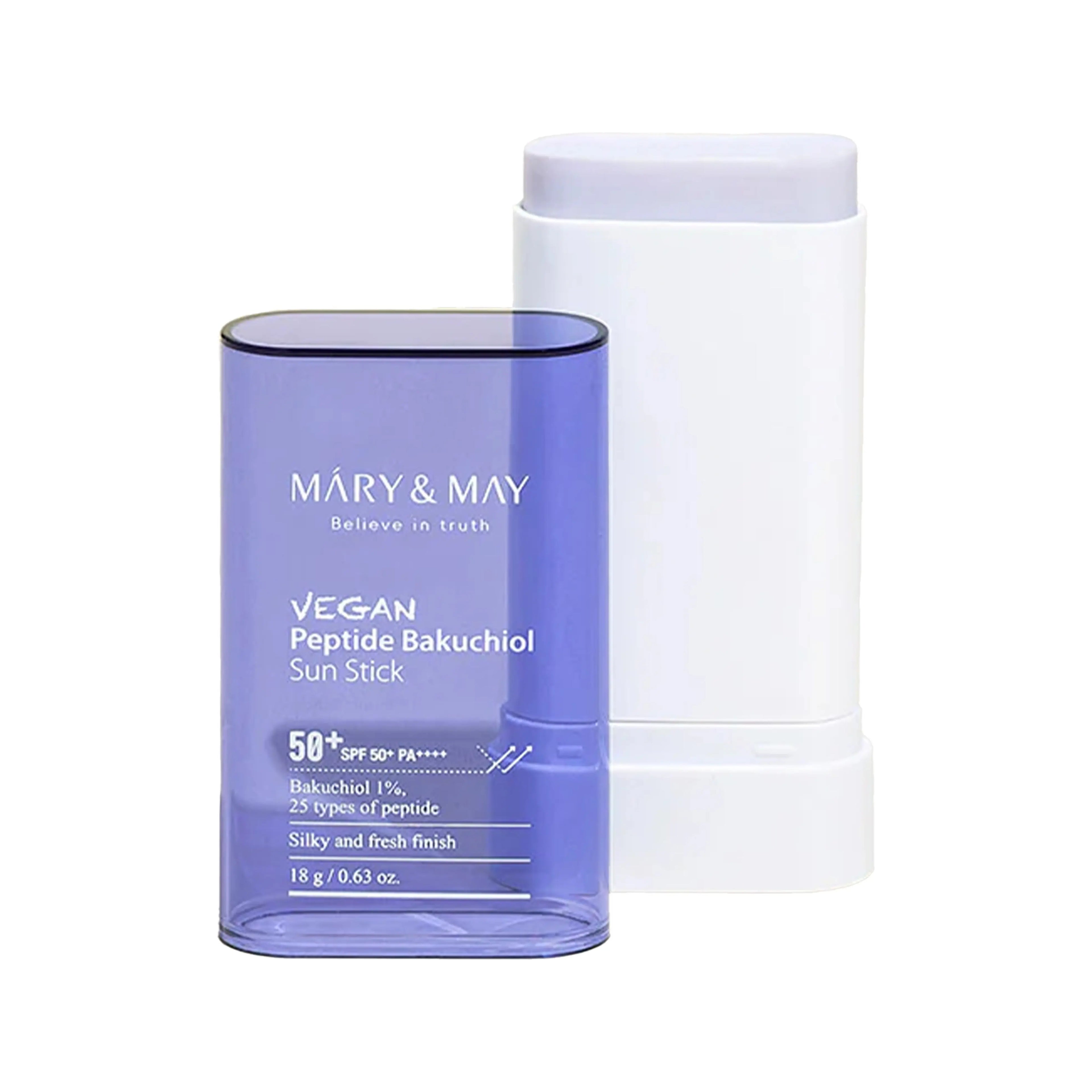 Mary&May Vegan Peptide Bakuchiol Sun Stick SPF50+ PA++++ 18g. K-beauty anti-aging sun stick with 25 Peptides and Bakuchiol