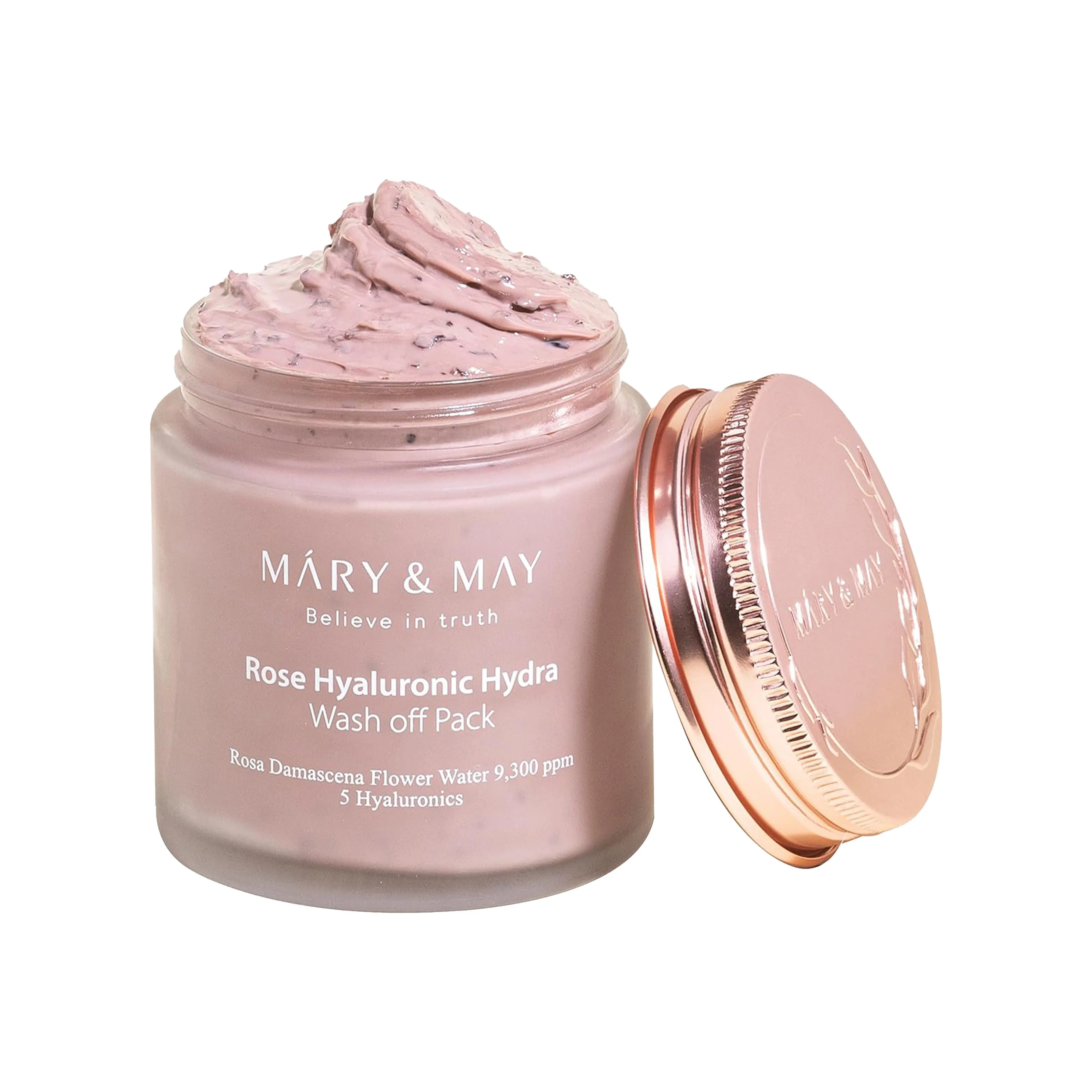Mary&May Vegan Rose Hyaluronic Hydra Wash Off Pack 125g. K-beauty hydrating clay mask with real French Rose Petals and 5 types of Hyaluronic Acid.