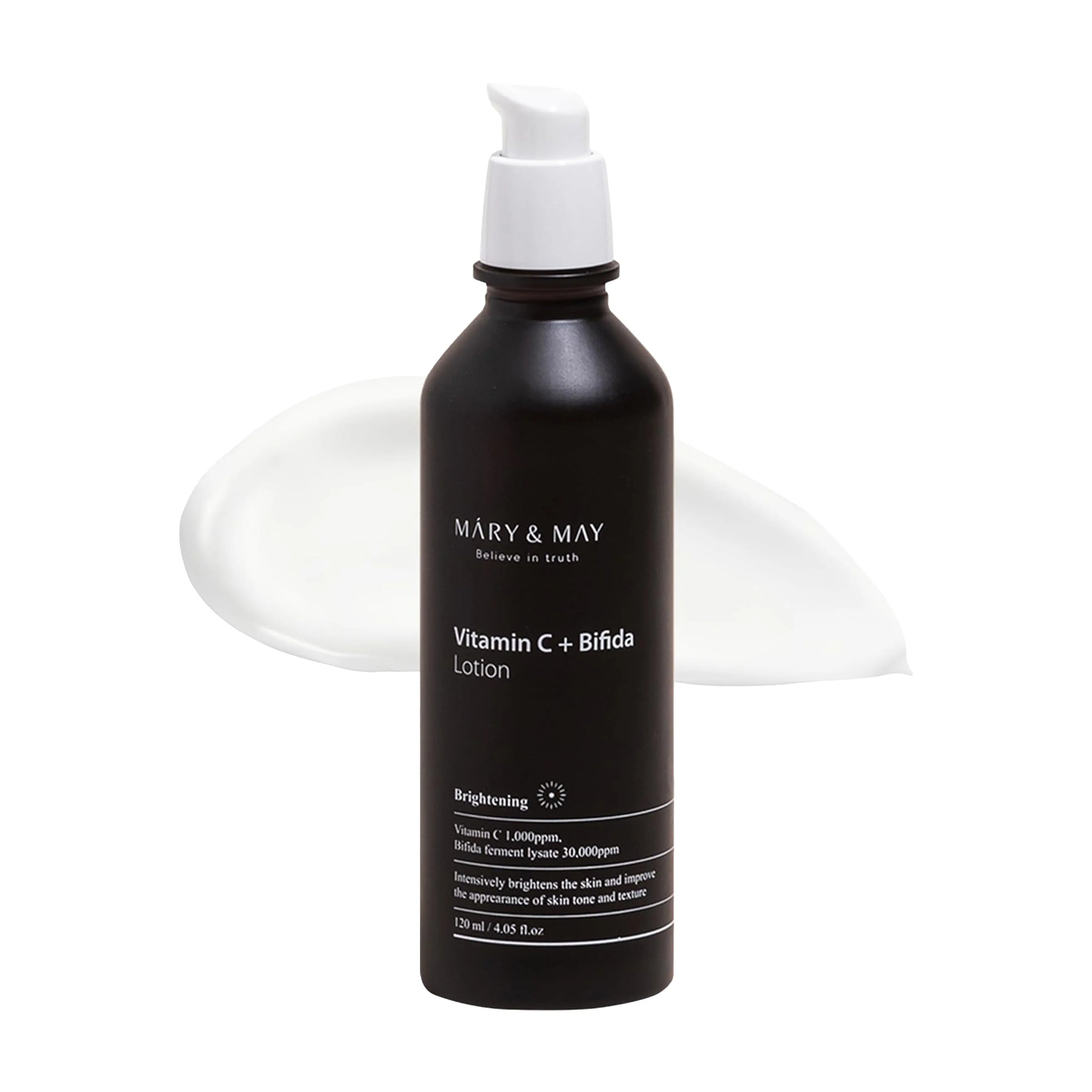 Mary&May Vitamin C+Bifida Lotion 120ml. K-beauty brightening and barrier-repairing lotion with Bifida Ferment and Vitamin C.