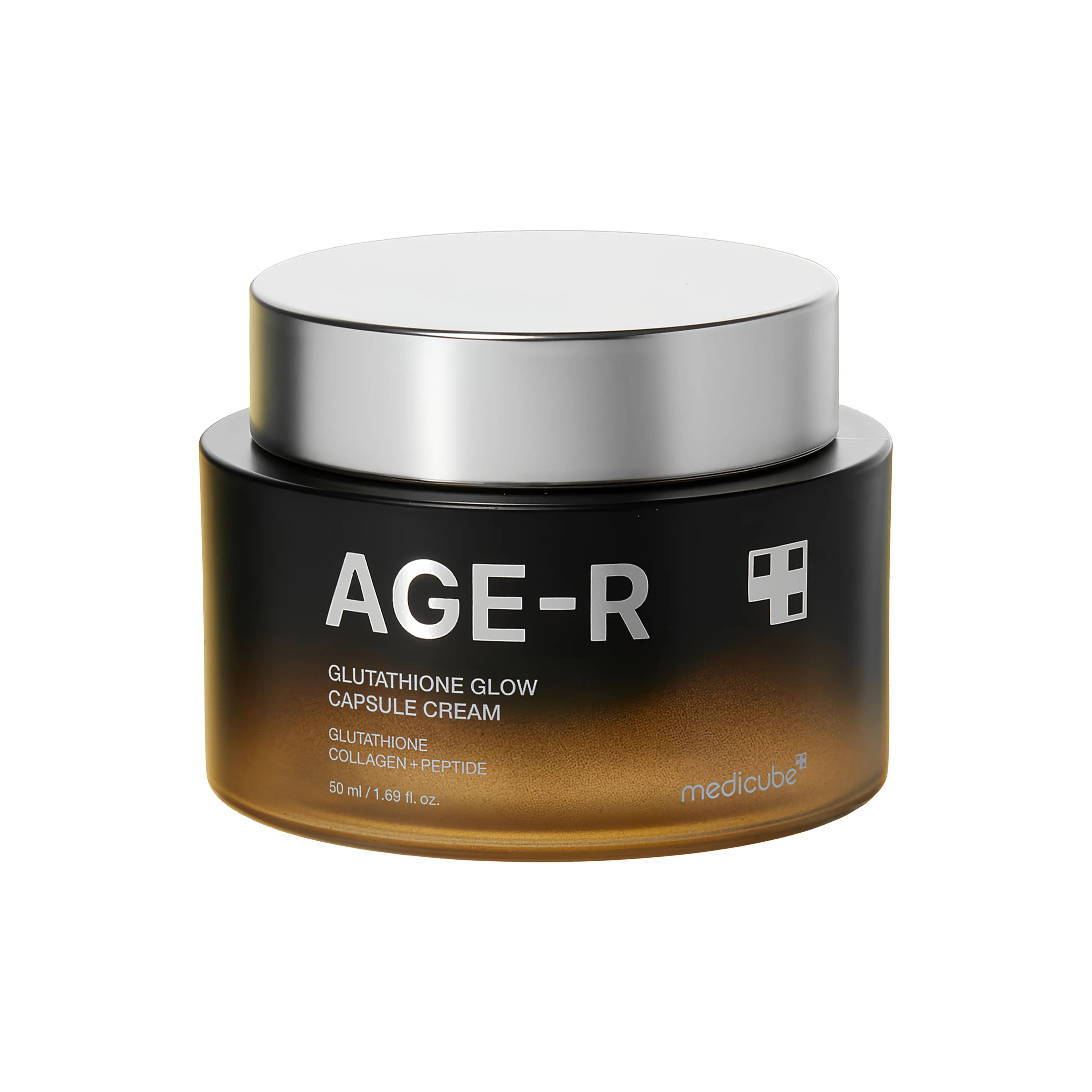 Medicube AGE-R Glutathione Glow Capsule Cream 50ml. A brightening moisturizer with melting glutathione capsules for a dewy, radiant glass-skin finish.