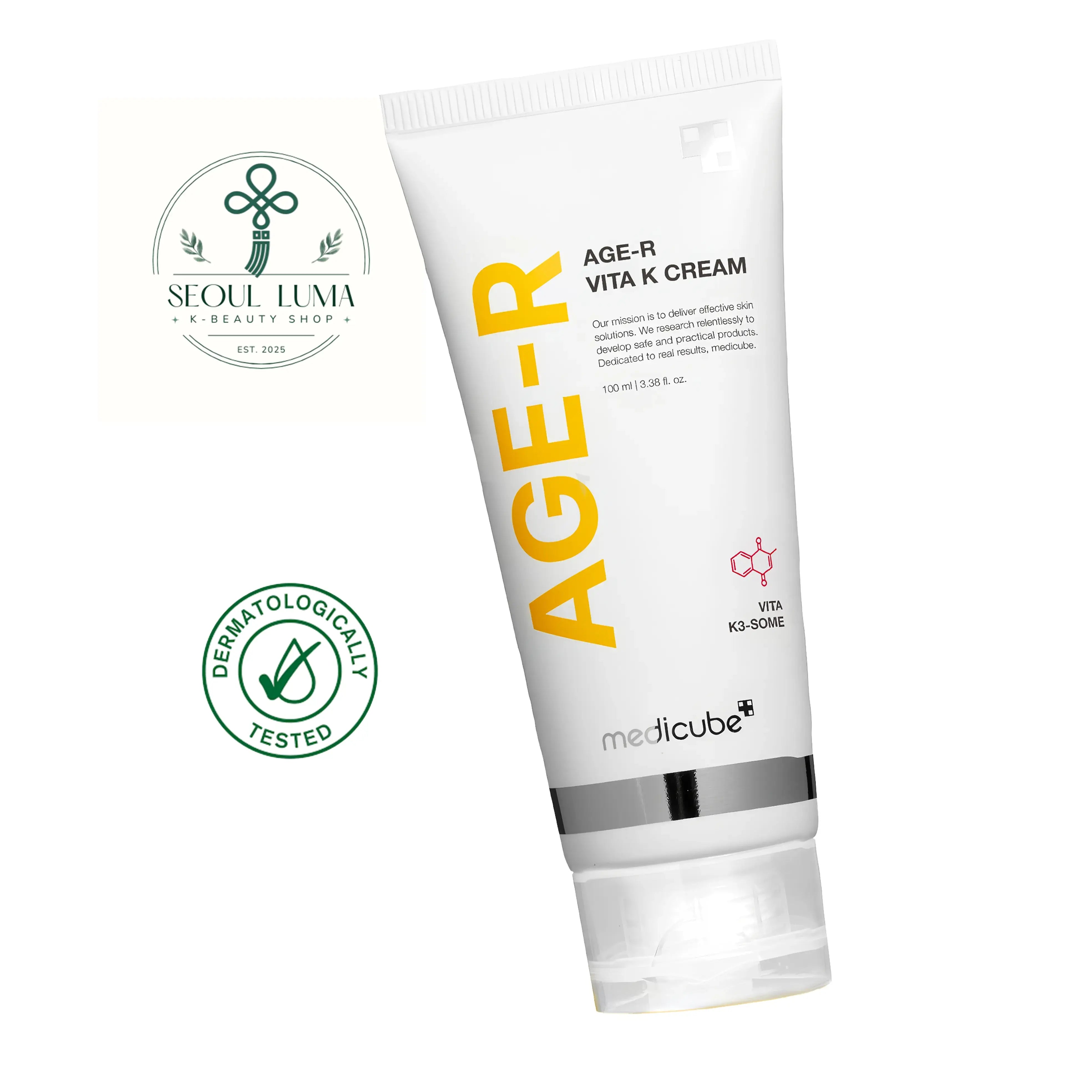 MEDICUBE Age-R Vita-K Cream with 10,000ppm elasticity boosters, vitamin K, and niacinamide for face and body care