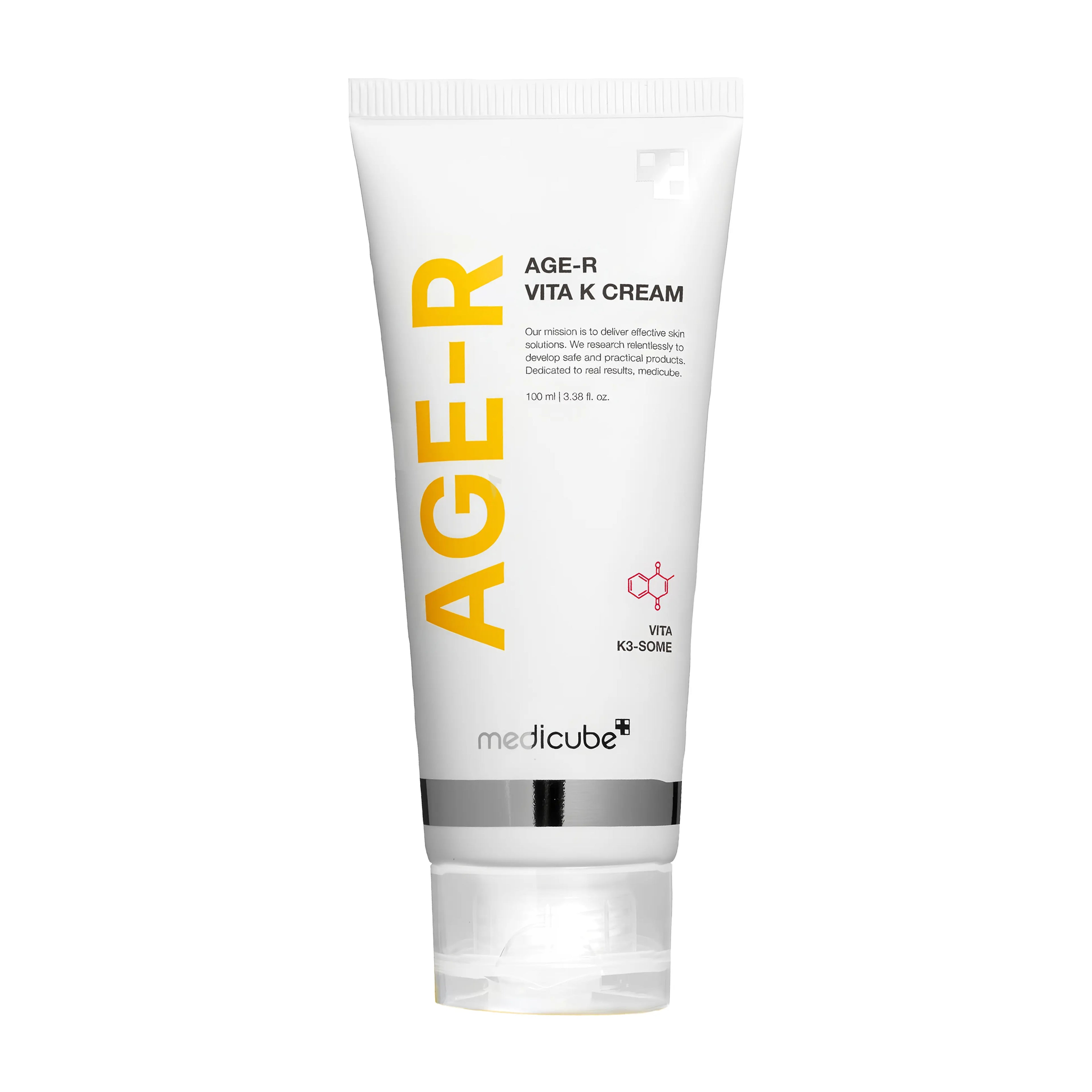 Medicube Age-R Vita-K Cream (100ml), soothing multi-tasking cream for sensitive, redness-prone, and aging skin, features Vitamin K, niacinamide, centella asiatica, ceramide NP, salicylic acid, and 10,000ppm elasticity complex to calm post-treatment redness, improve skin texture, boost firmness, brighten tone, and strengthen barrier function for smooth, even-toned resilient complexion.
