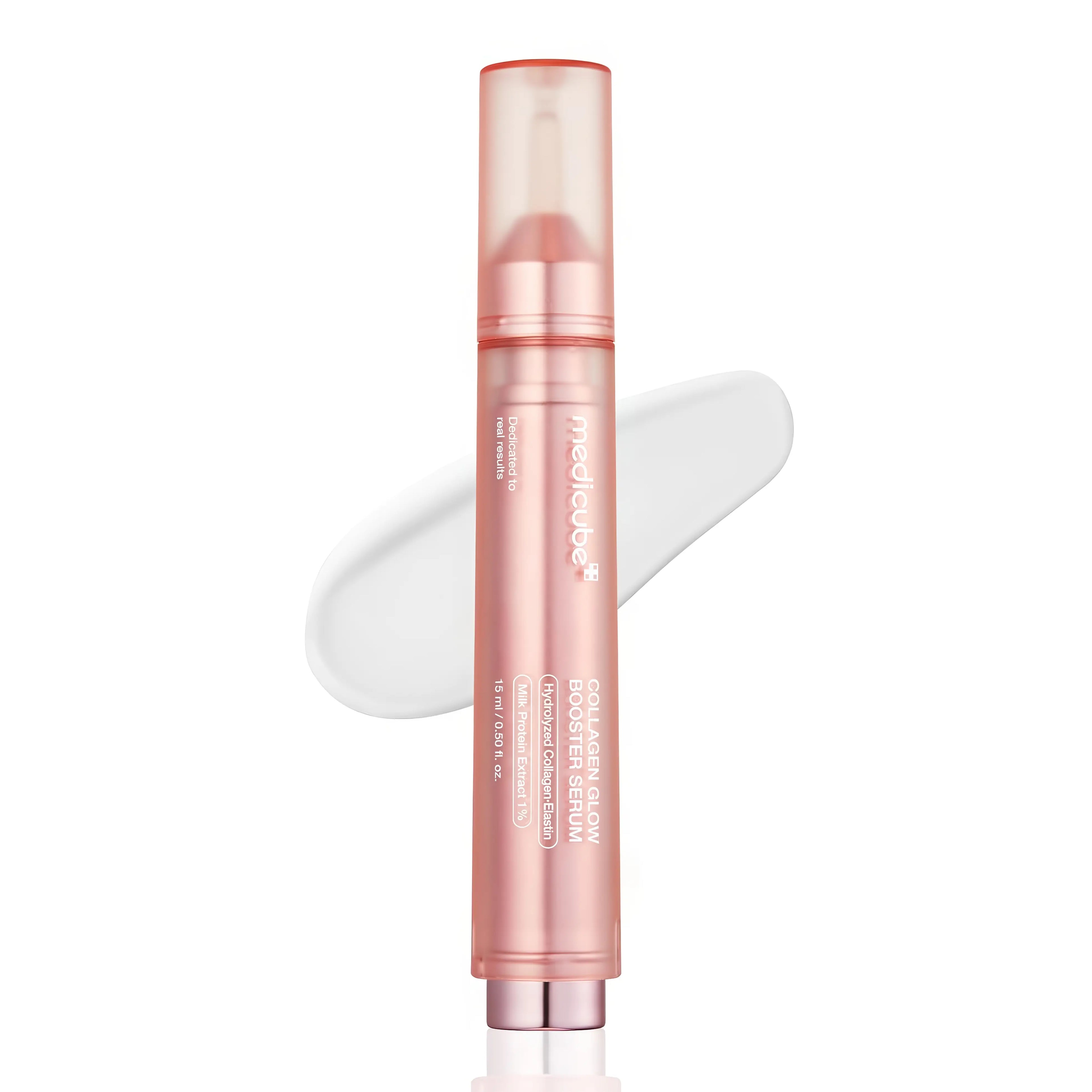 Medicube Collagen Glow Booster Serum (15ml), intensive anti-aging booster for all skin types including mature and dry skin, powered by a triple collagen complex and PDRN to dramatically improve skin density, fill in fine lines, and create a supple, luminous "volume glow" finish.
