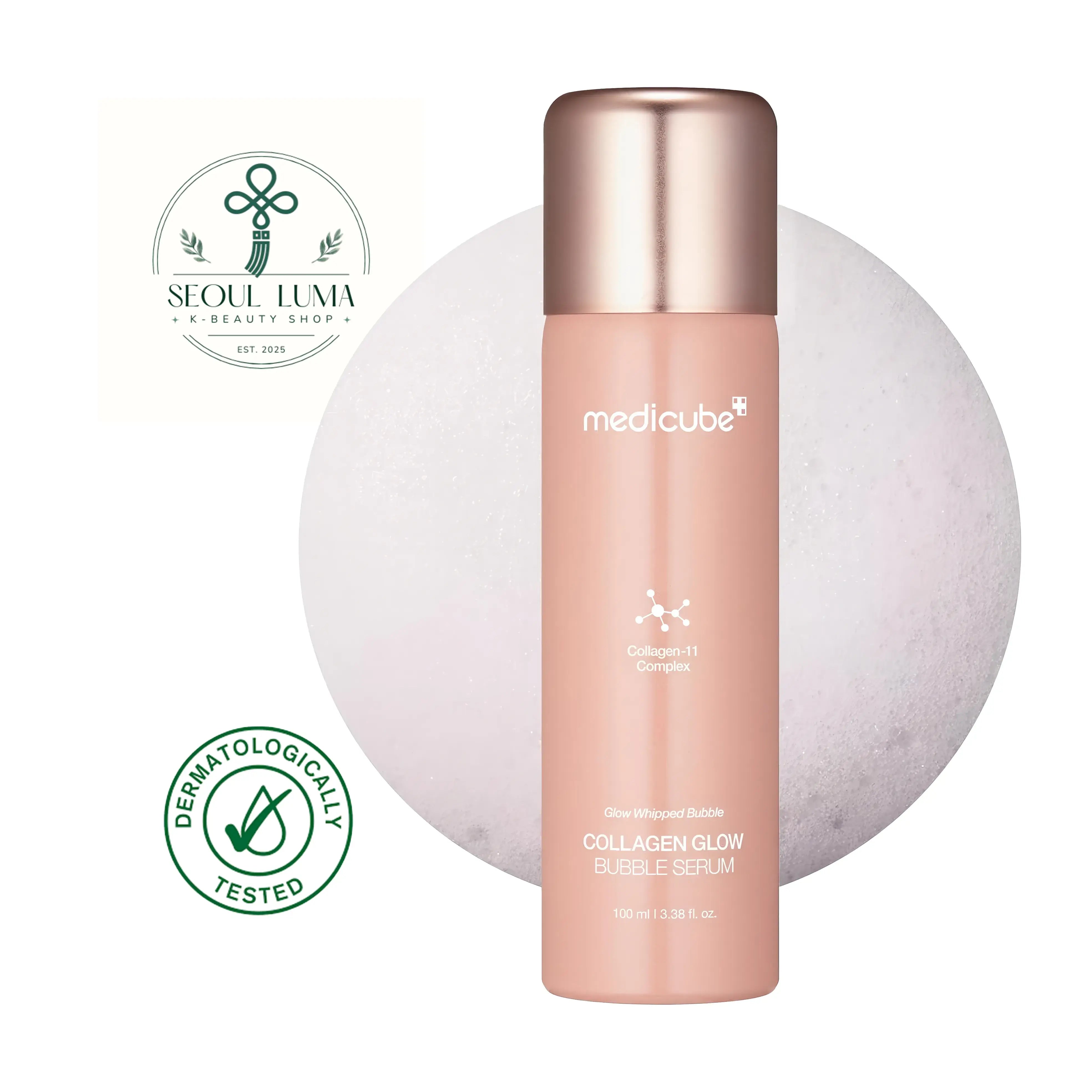 MEDICUBE Collagen Glow Bubble Serum - 100ml large volume bubble serum with collagen, oxygen-releasing bubbles, and niacinamide for radiance and elasticity