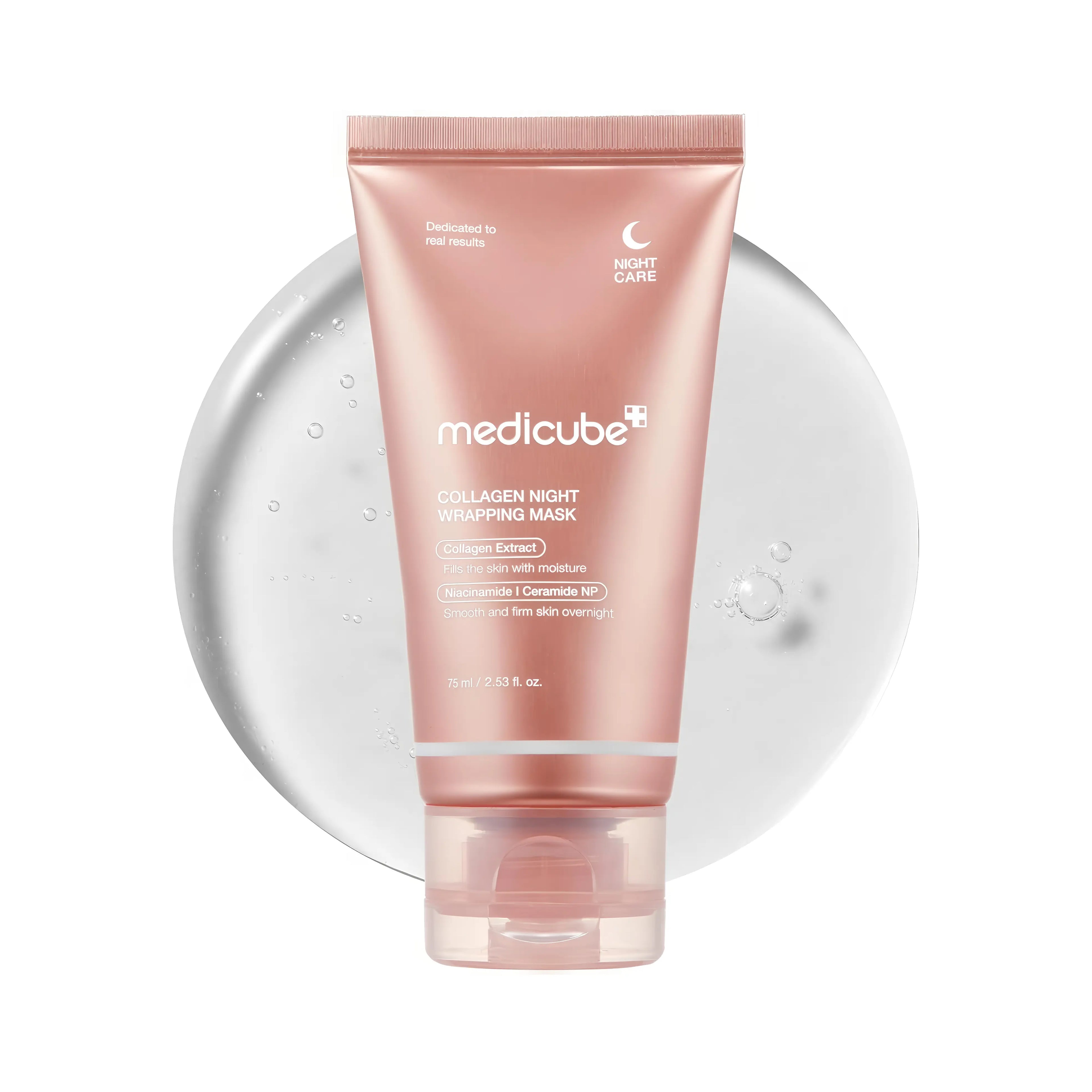 Medicube Collagen Night Wrapping Mask (75ml), overnight peel-off sleeping mask for all skin types including dry, mature, and dull skin, forms a protective collagen film with triple collagen complex, ceramides, hyaluronic acid, and niacinamide to boost elasticity, lock in 24-hour hydration, smooth fine lines, and brighten for plump, radiant glass skin upon waking.
