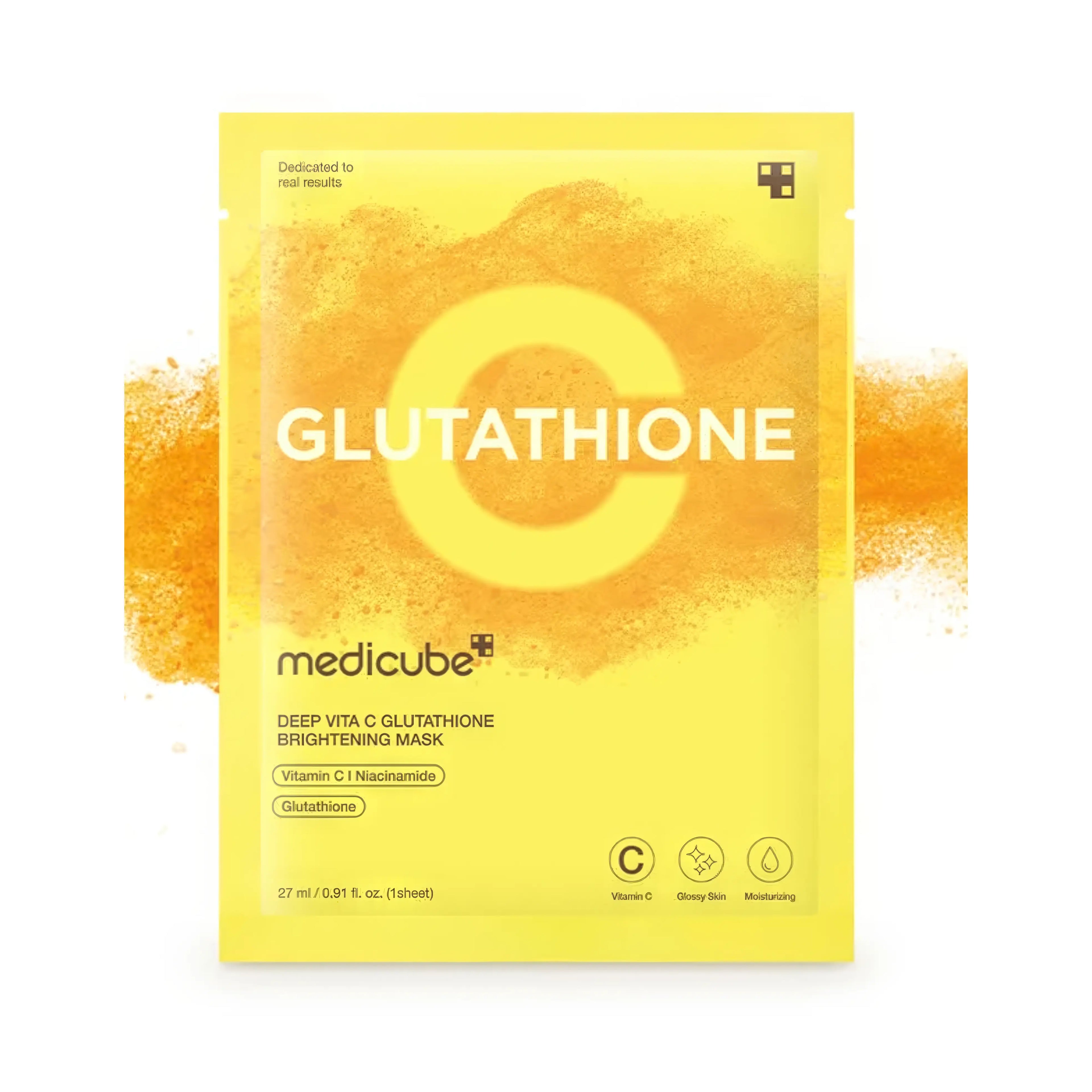 Medicube Deep Vita-C Glutathione Brightening Mask 5 Sheets. Intensive Vitamin C and Glutathione infused sheet masks designed to fade dark spots and deliver an instant radiant glow.