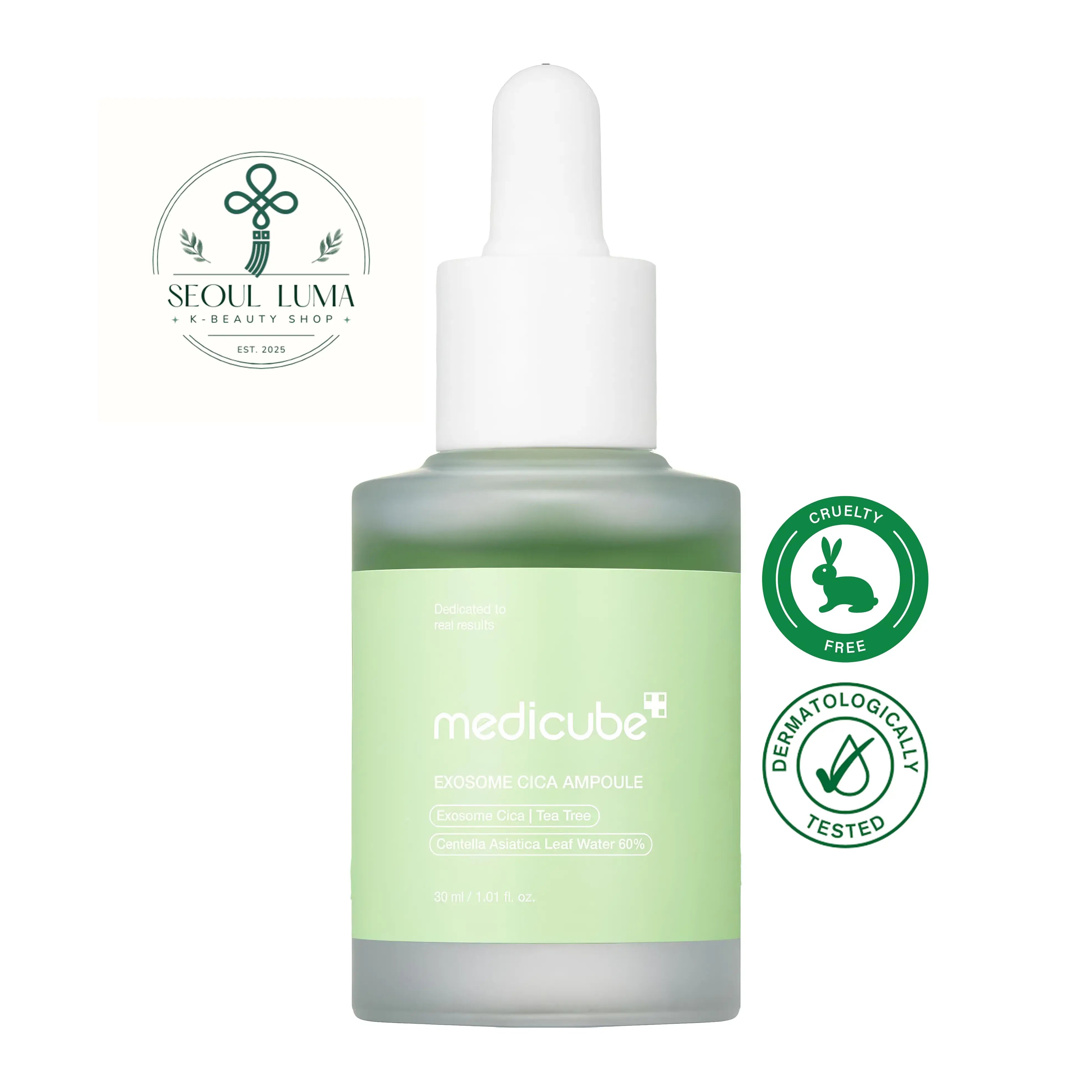 MEDICUBE Exosome Cica Ampoule with nano-sized exosome cica, 12 cica derivatives, and niacinamide for sensitive and acne-prone skin