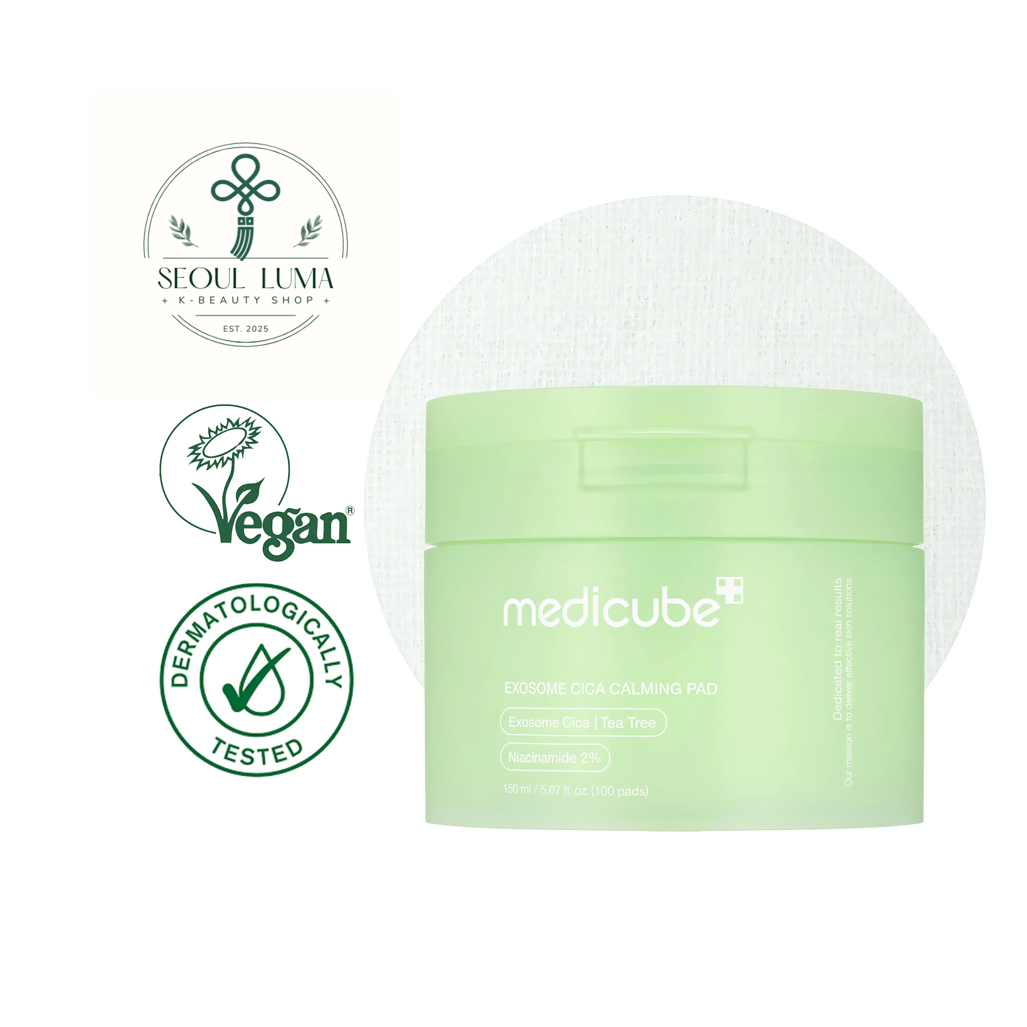 MEDICUBE Exosome Cica Calming Pad - 100 gentle toner pads with exosome technology and centella asiatica complex for sensitive, irritated skin relief