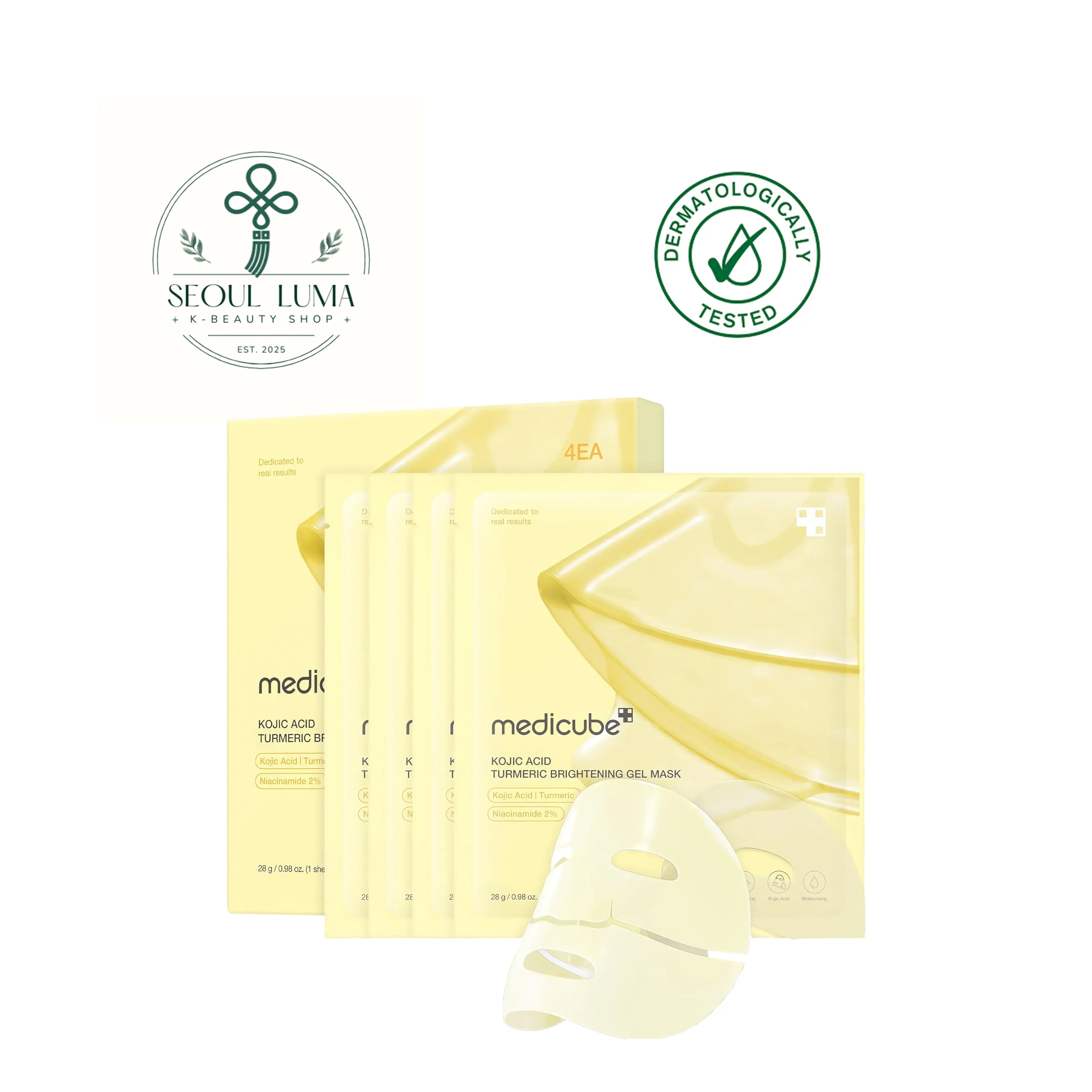 MEDICUBE Kojic Acid Turmeric Brightening Gold Jelly Gel Mask - 4 luxurious gold jelly masks with kojic acid, turmeric extract, and retinol for intensive brightening