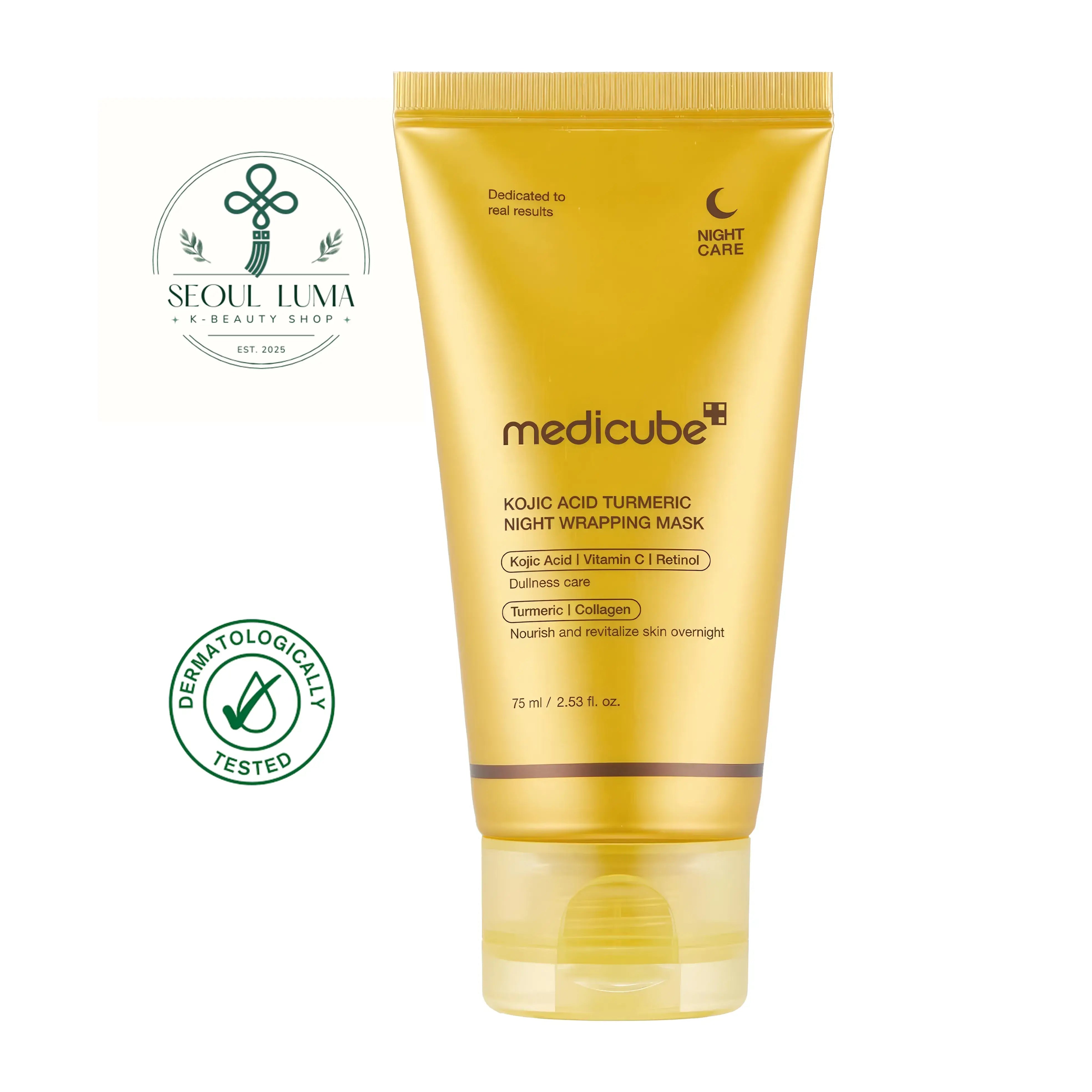 MEDICUBE Kojic Acid Turmeric Night Wrapping Mask - 75ml overnight peel-off mask with kojic acid, turmeric, retinol, and collagen for brightening