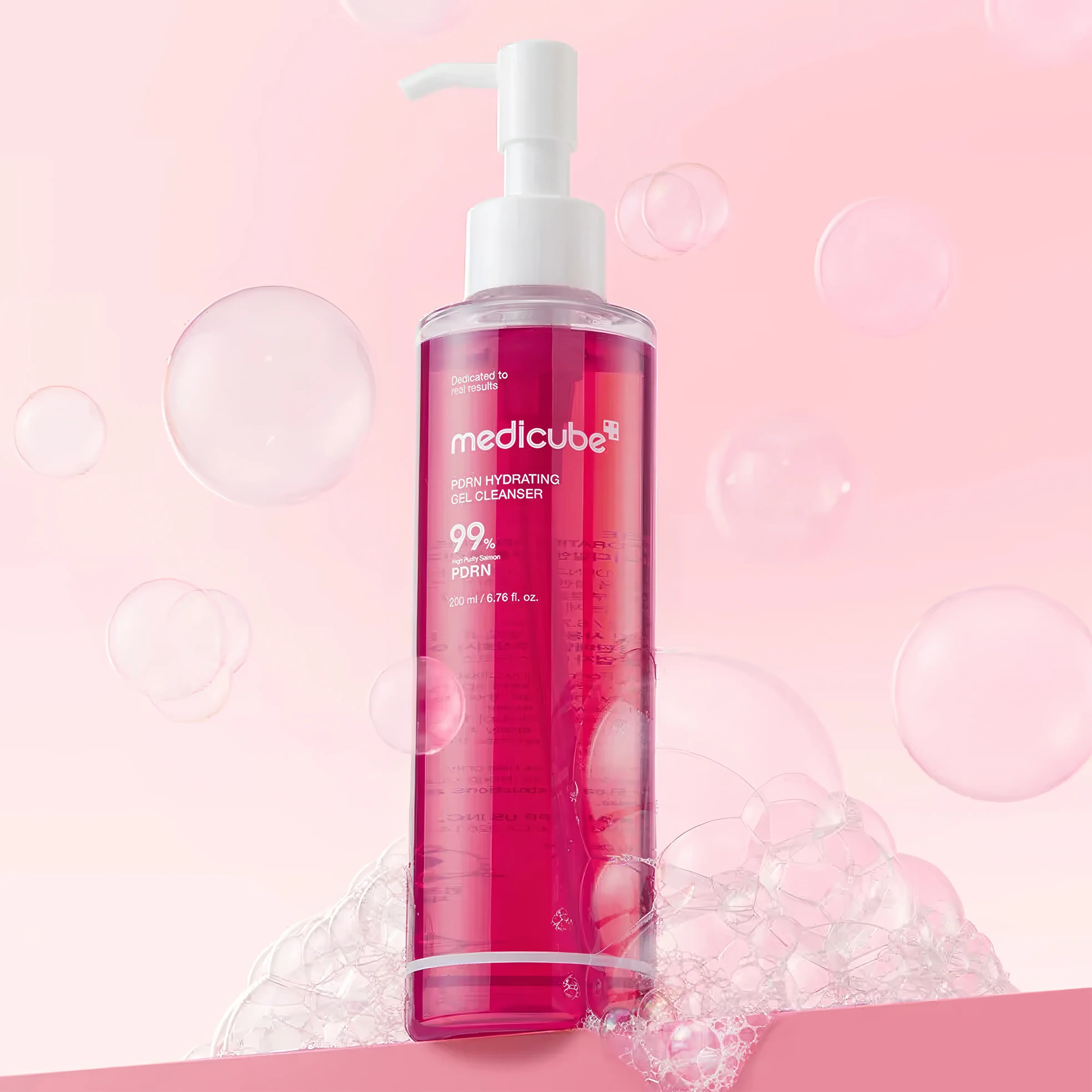 Medicube PDRN Gel to Foam Cleanser (200ml), gentle gel-to-foam cleanser for sensitive, dehydrated, and acne-prone skin, powered by 99% pure salmon DNA PDRN, niacinamide, 5 ceramides, hydrolyzed collagen, LHA, and multi-hyaluronic acid to deeply cleanse impurities while regenerating skin barrier, preventing moisture loss, soothing irritation, and brightening tone for clean, plump hydrated complexion.
