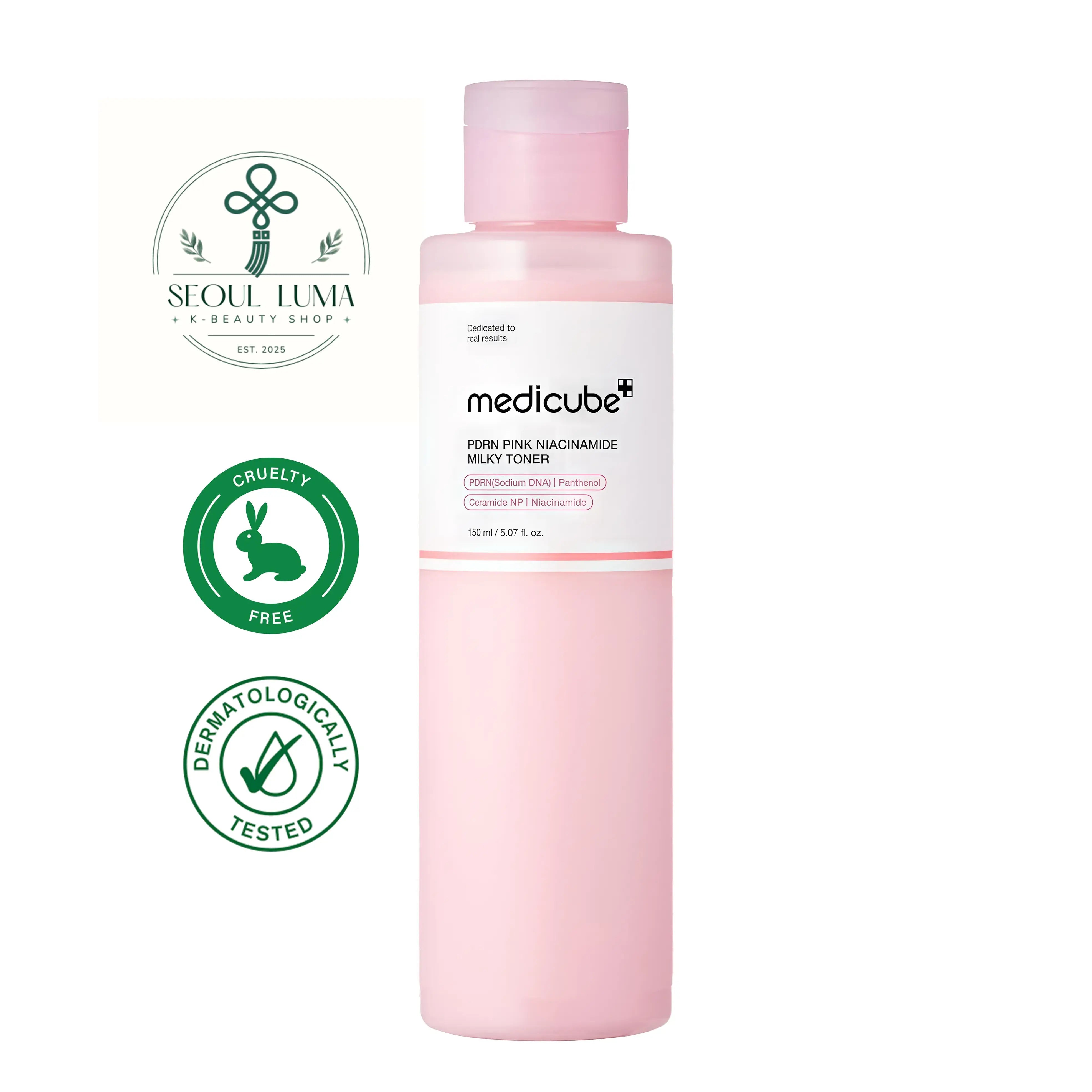 MEDICUBE PDRN Milky Toner Essence with salmon PDRN, niacinamide, and ceramides for hydration and repair