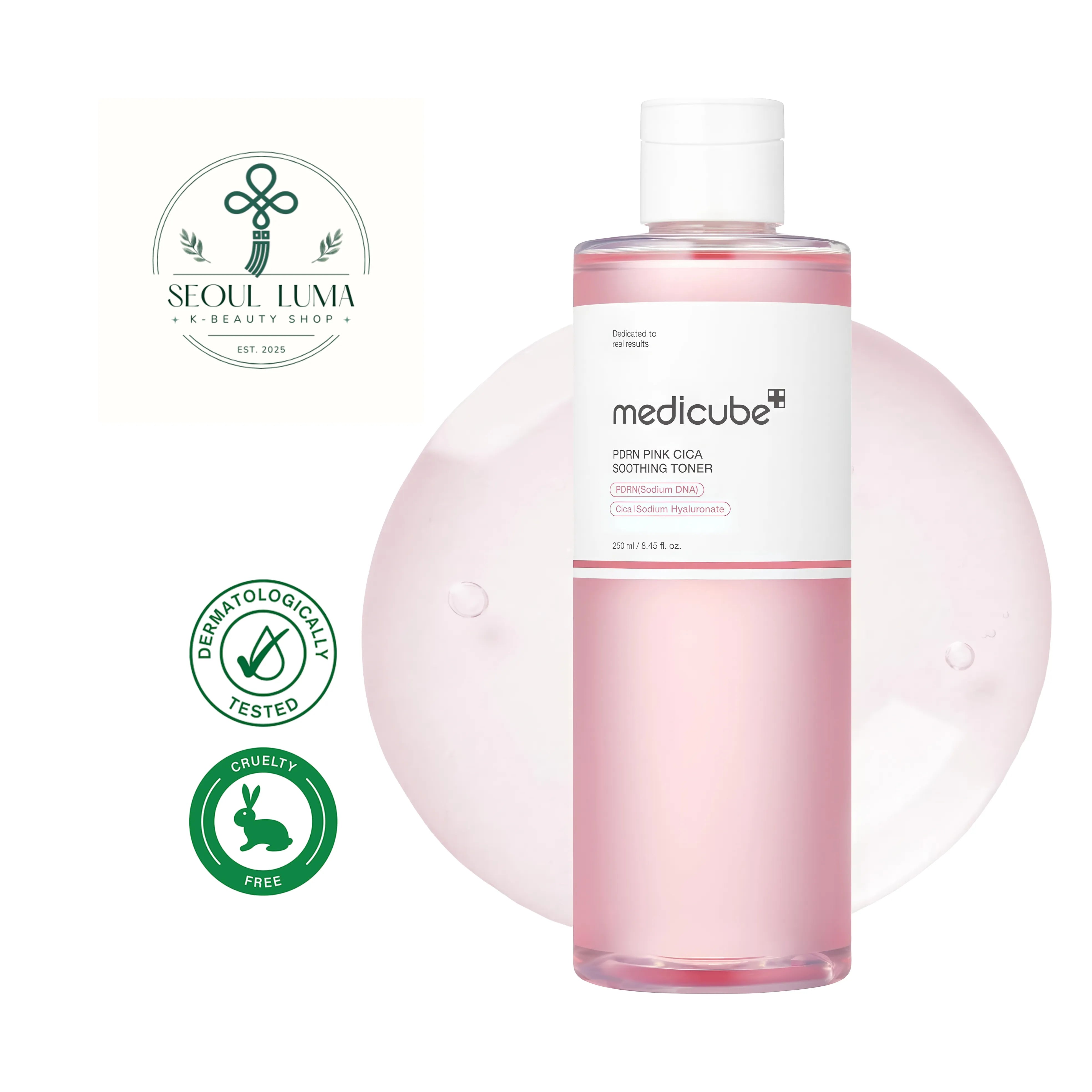 MEDICUBE PDRN Pink Cica Soothing Toner with salmon PDRN, pink centella asiatica, and peptides for sensitive skin calming and barrier repair