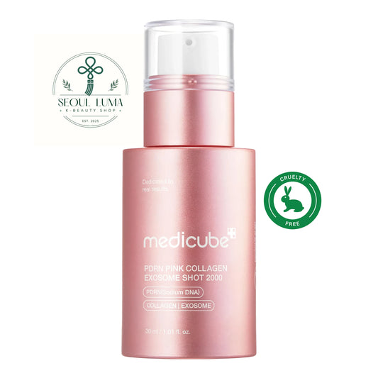 MEDICUBE PDRN Pink Collagen Exosome Shot Serum 2000 with 2,000ppm exosomes, spicules, salmon PDRN, and collagen for gentle pore care