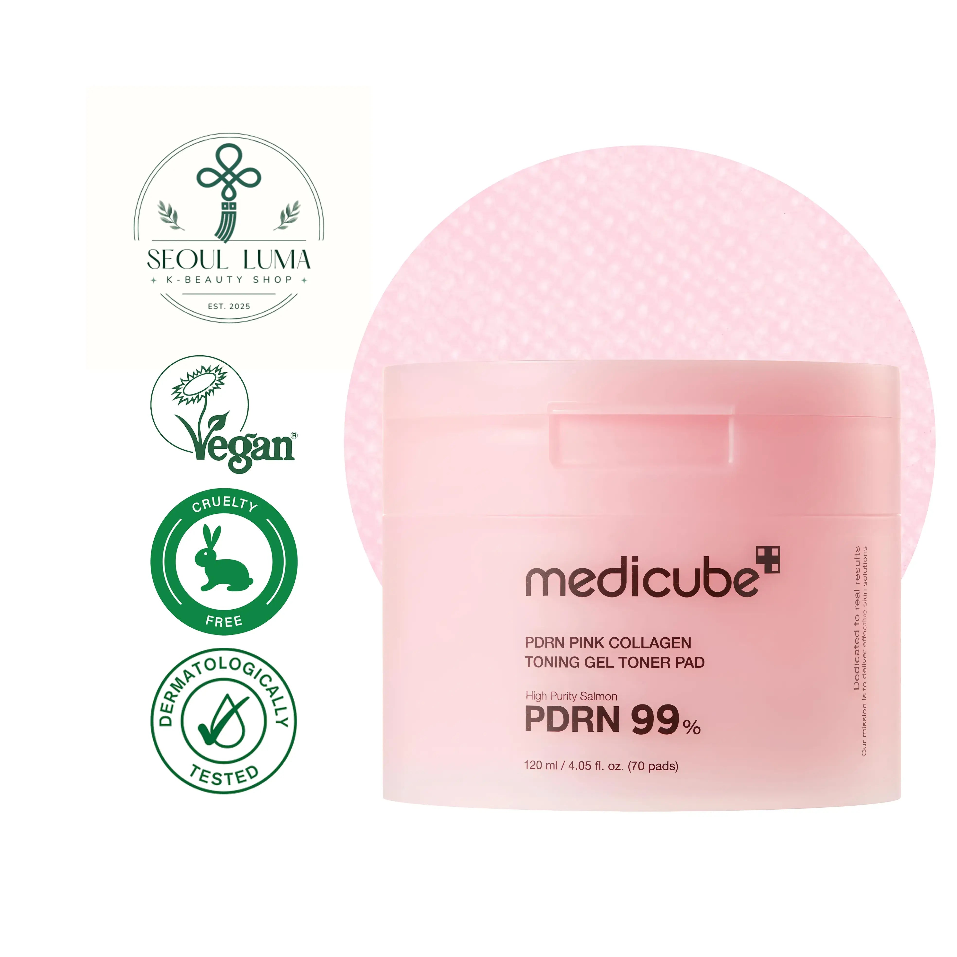 MEDICUBE PDRN Pink Collagen Toning Gel Toner Pad - 0.5mm ultra-thin gel pads with 99% pure salmon PDRN and low molecular collagen for skin regeneration