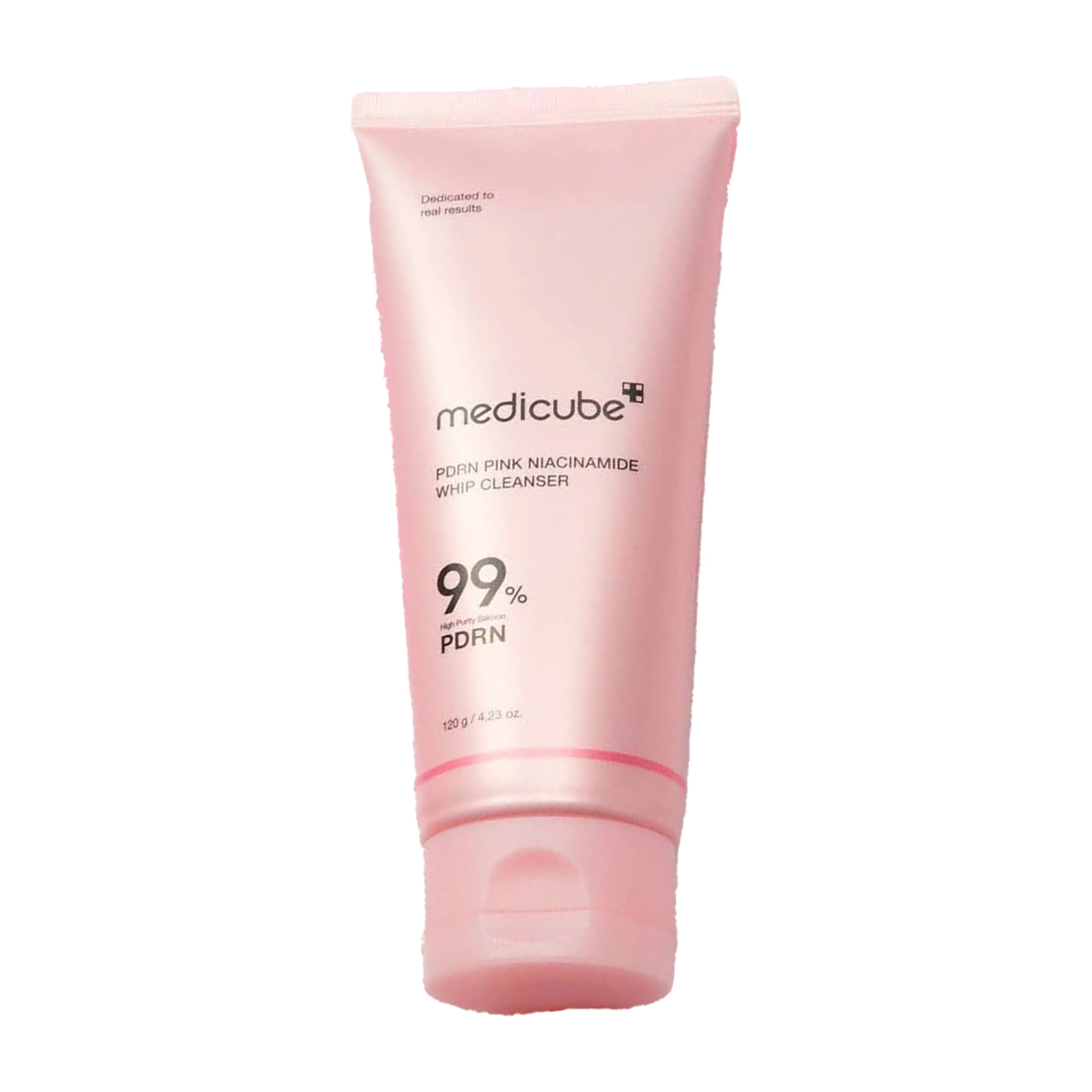 Medicube PDRN Pink Niacinamide Whip Cleanser (120g), gentle whipped foam cleanser for sensitive, dull, and acne-prone skin, features salmon DNA PDRN, niacinamide, centella asiatica, ceramide NP, and multi-hyaluronic acid to deeply cleanse impurities and excess sebum while brightening tone, soothing irritation, reinforcing skin barrier, and maintaining hydration for clean, radiant complexion.
