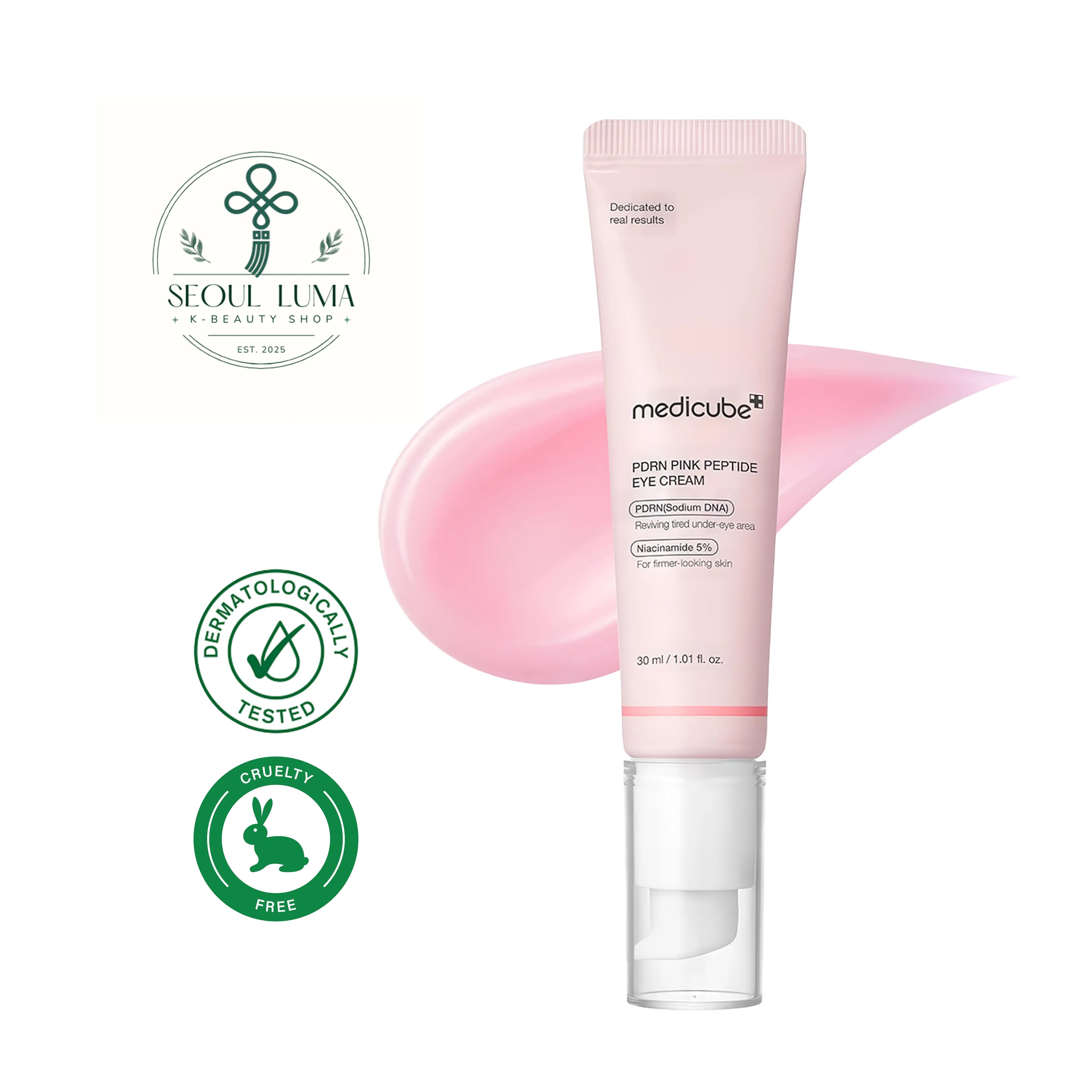 MEDICUBE PDRN Pink Peptide Eye Cream with salmon PDRN, retinol, and pink peptides for fine lines and dark circles around delicate eye area