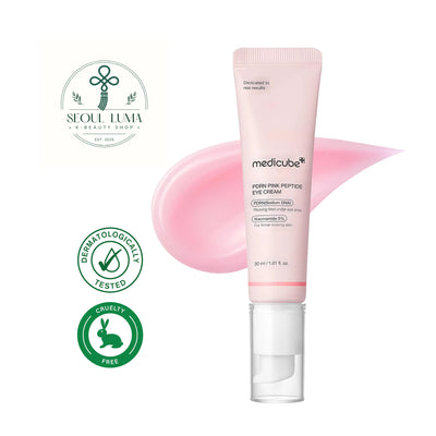 MEDICUBE PDRN Pink Peptide Eye Cream with salmon PDRN, retinol, and pink peptides for fine lines and dark circles around delicate eye area